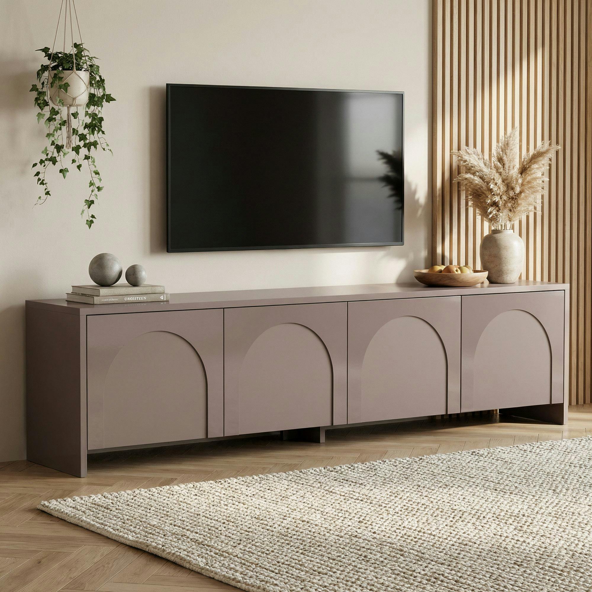 Meuble TV taupe 4 portes motif arches MARFA