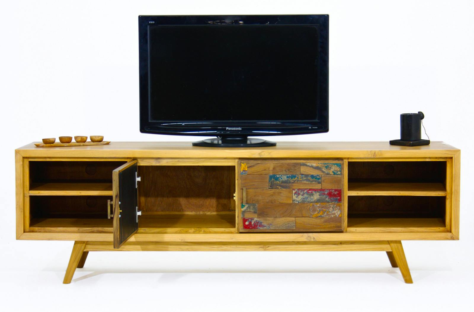 Meuble TV en bois recycle deux portes de style vintage