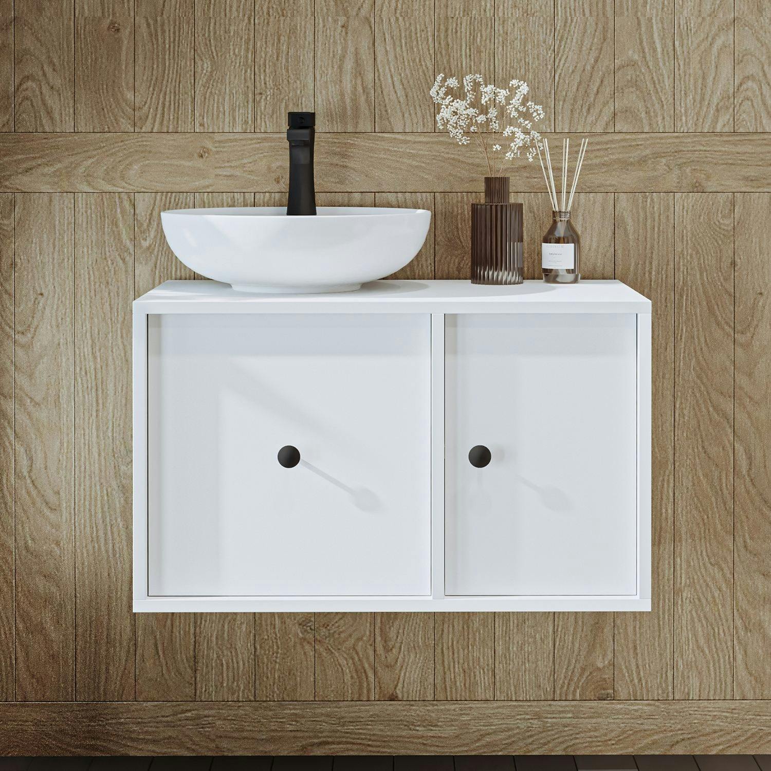 Meuble vasque rond blanc 1 tiroir 1 porte EBE