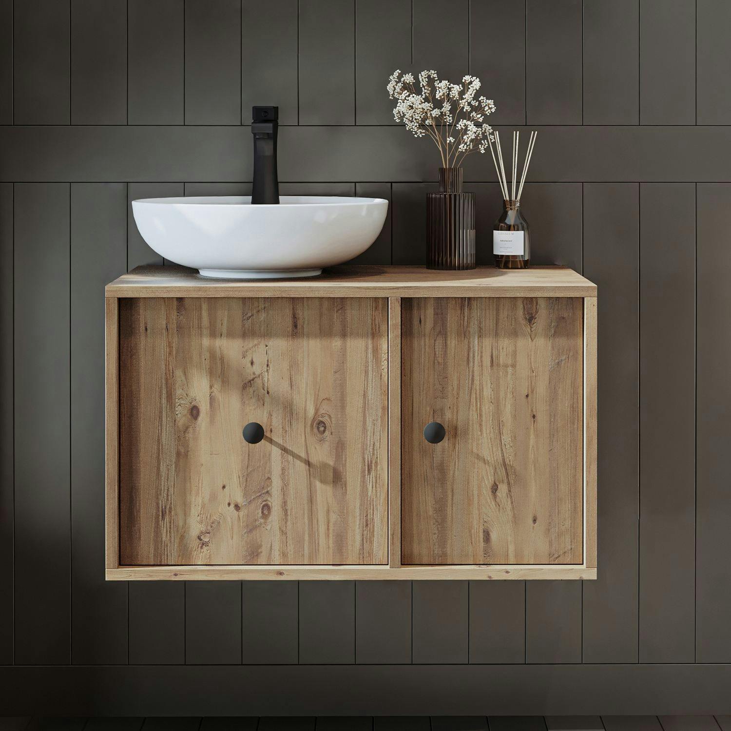 Meuble vasque rond décor pin 1 tiroir 1 porte EBE