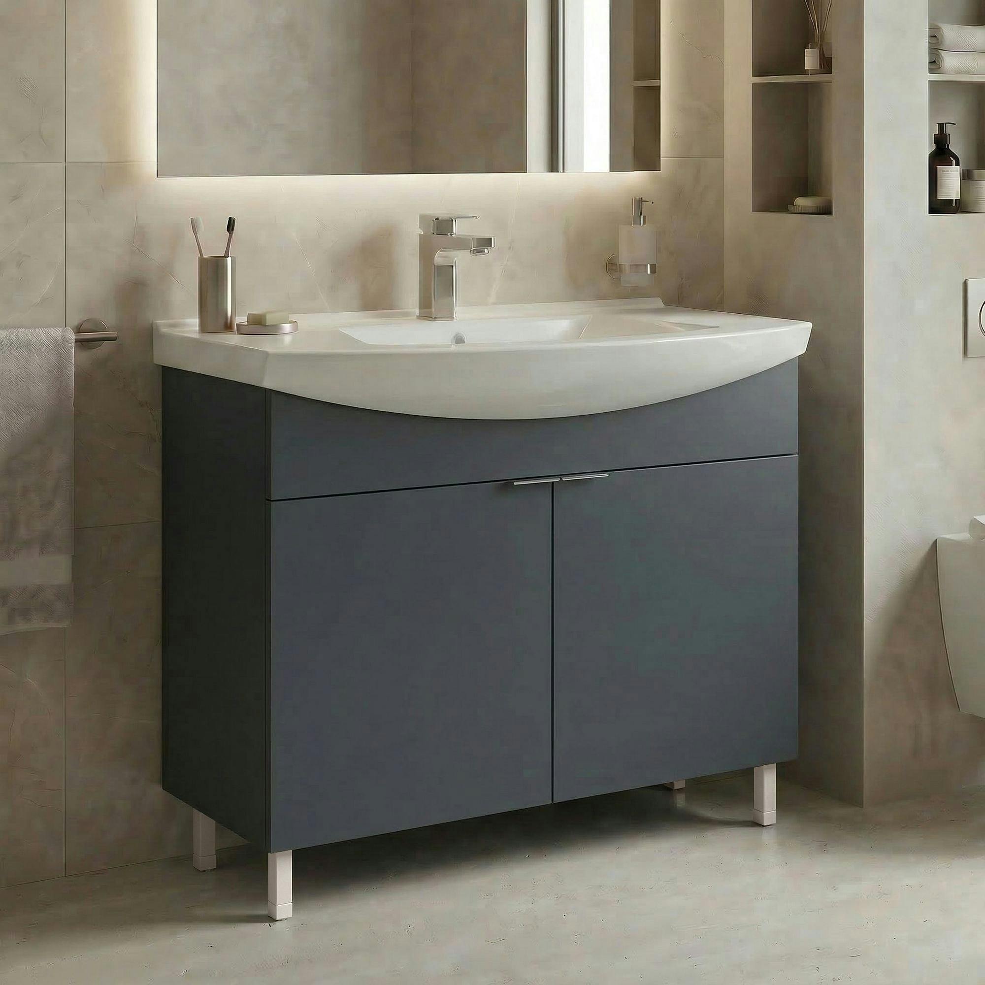 Meuble vasque salle de bains 100 cm anthracite 2 portes UMI