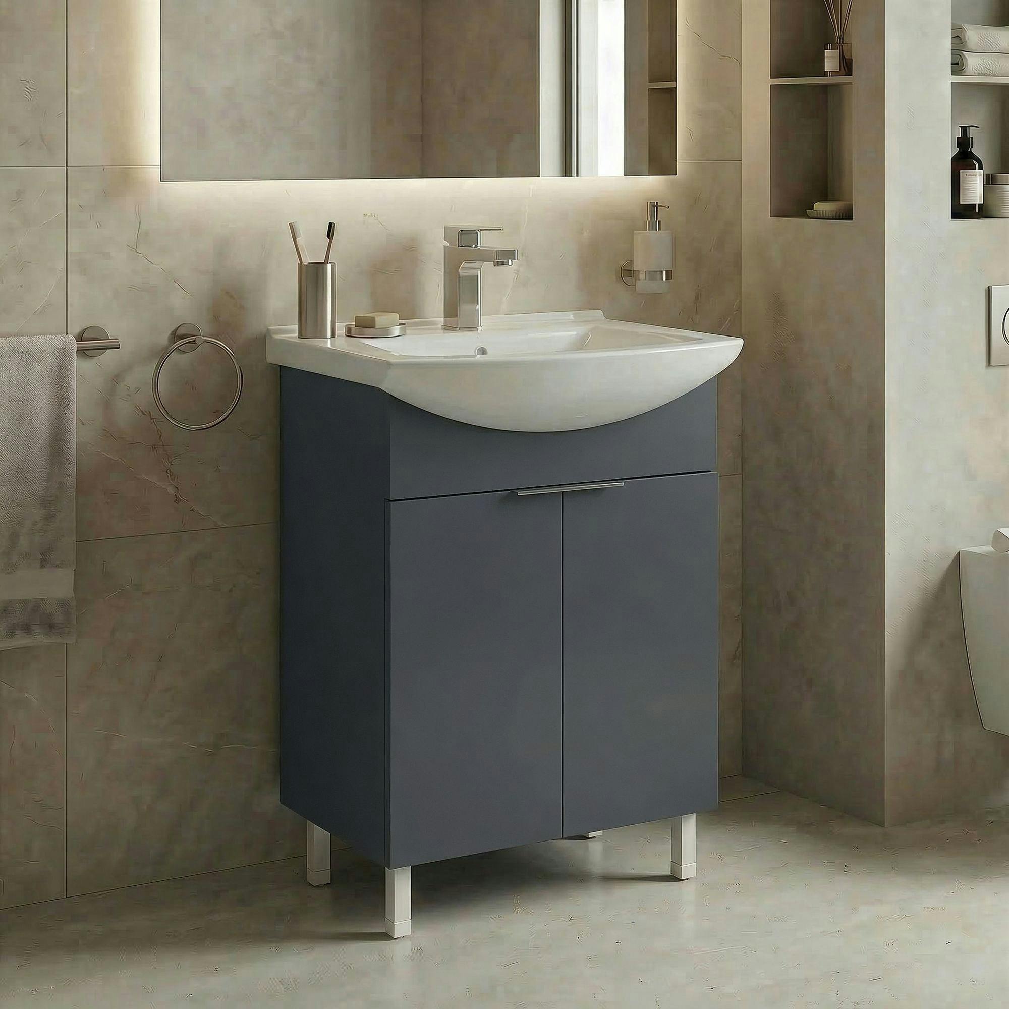 Meuble vasque salle de bains 55 cm anthracite 2 portes UMI