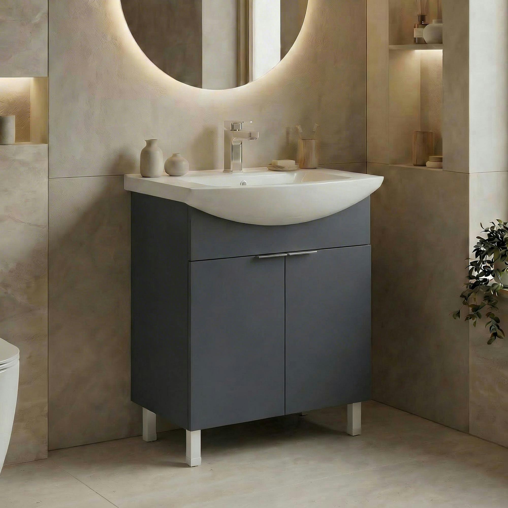 Meuble vasque salle de bains 65 cm anthracite 2 portes UMI