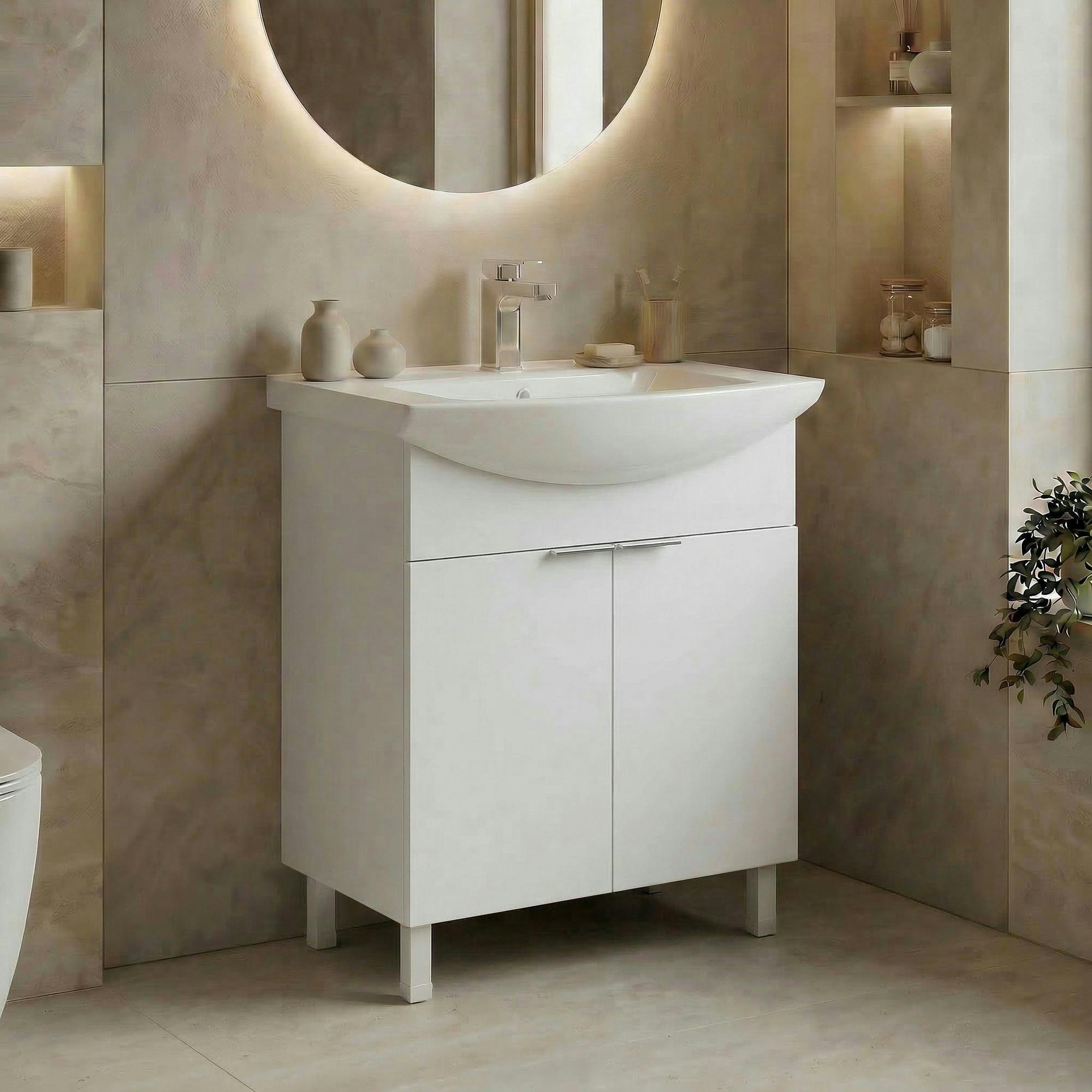 Meuble vasque salle de bains 65 cm blanc 2 portes UMI