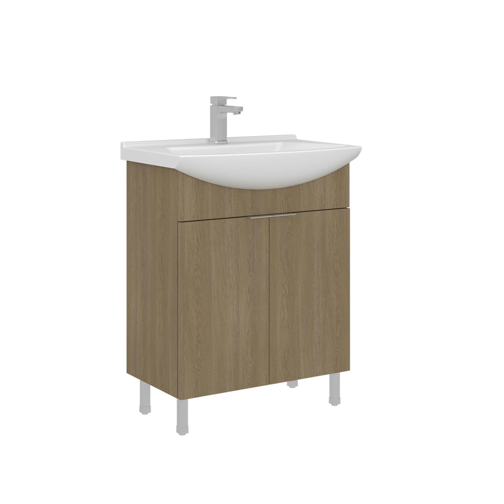 Meuble vasque salle de bains 65 cm décor chêne 2 portes UMI