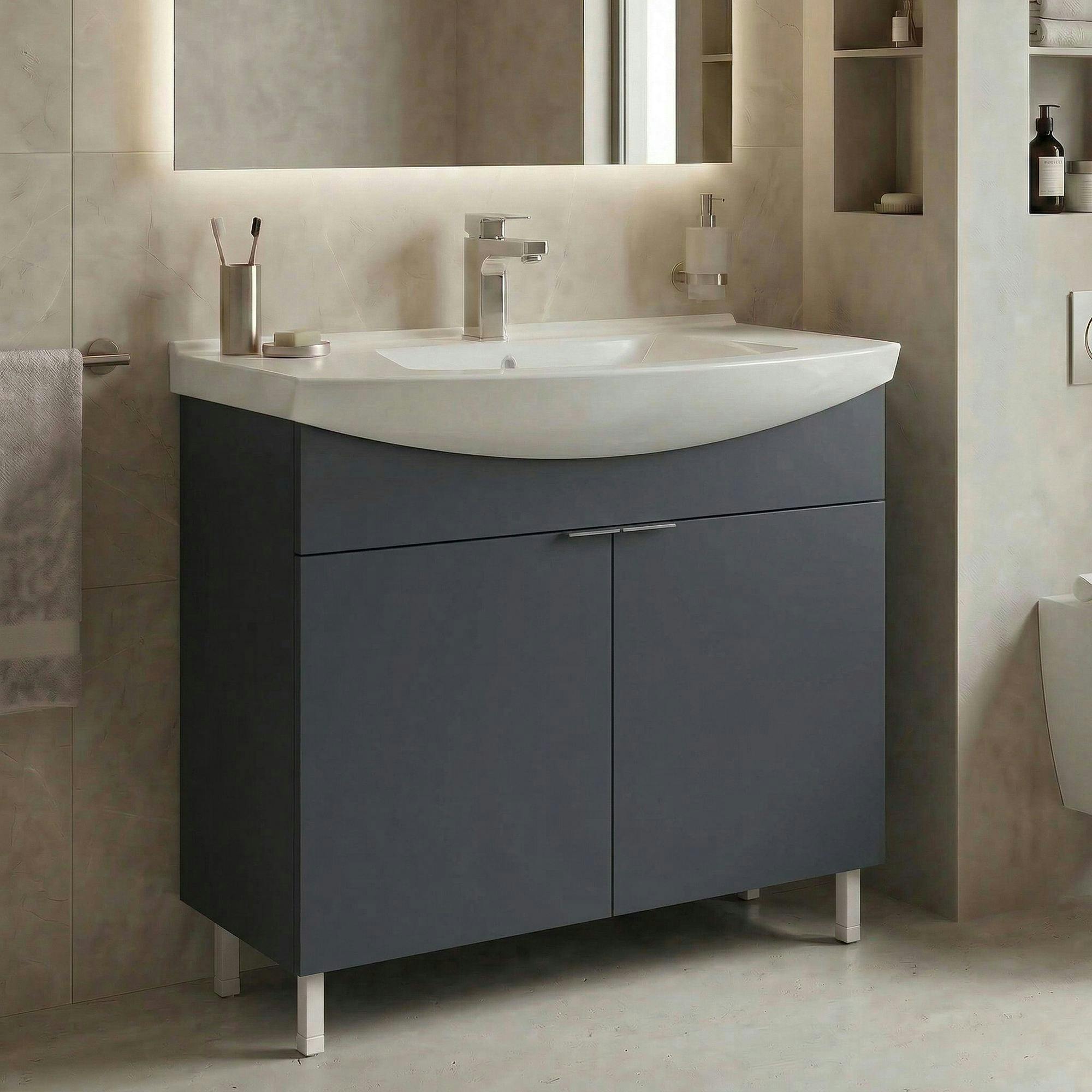 Meuble vasque salle de bains 80 cm anthracite 2 portes UMI