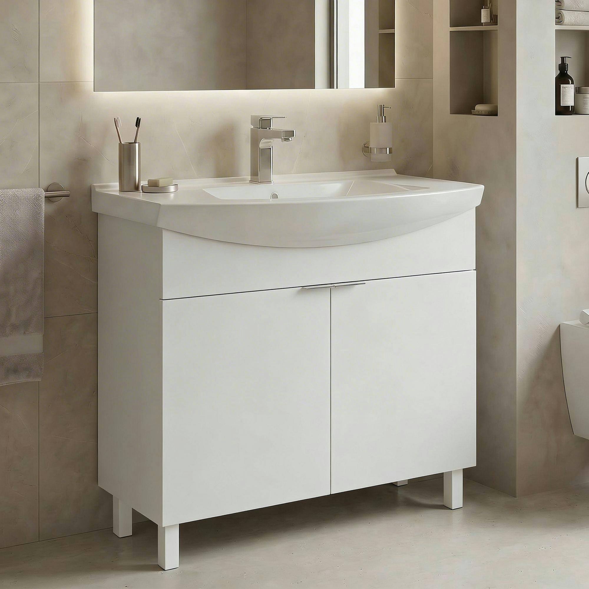 Meuble vasque salle de bains 80 cm blanc 2 portes UMI