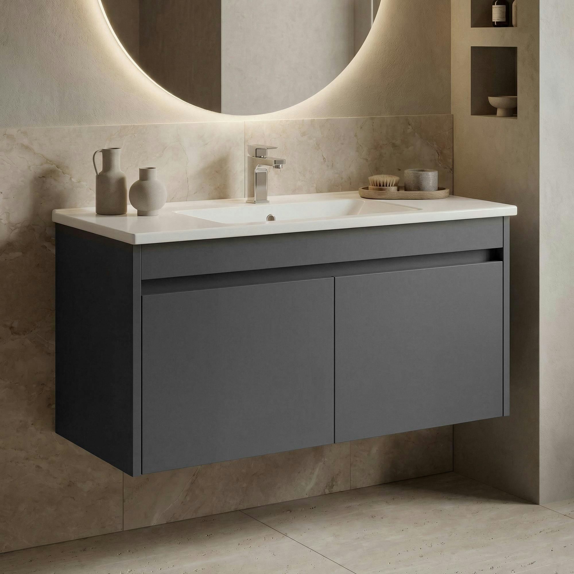 Meuble vasque suspendu 100 cm anthracite 2 portes MOANA