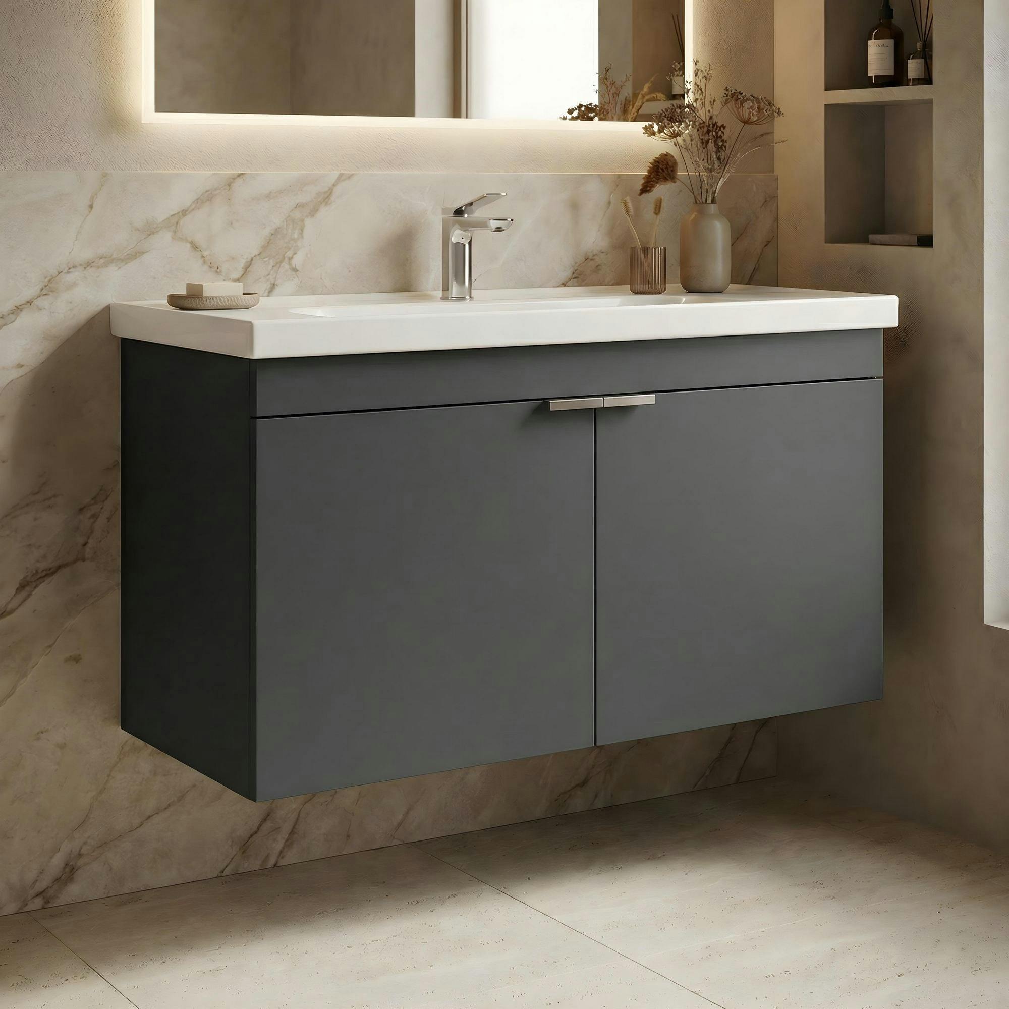 Meuble vasque suspendu 100 cm anthracite 2 portes NEA