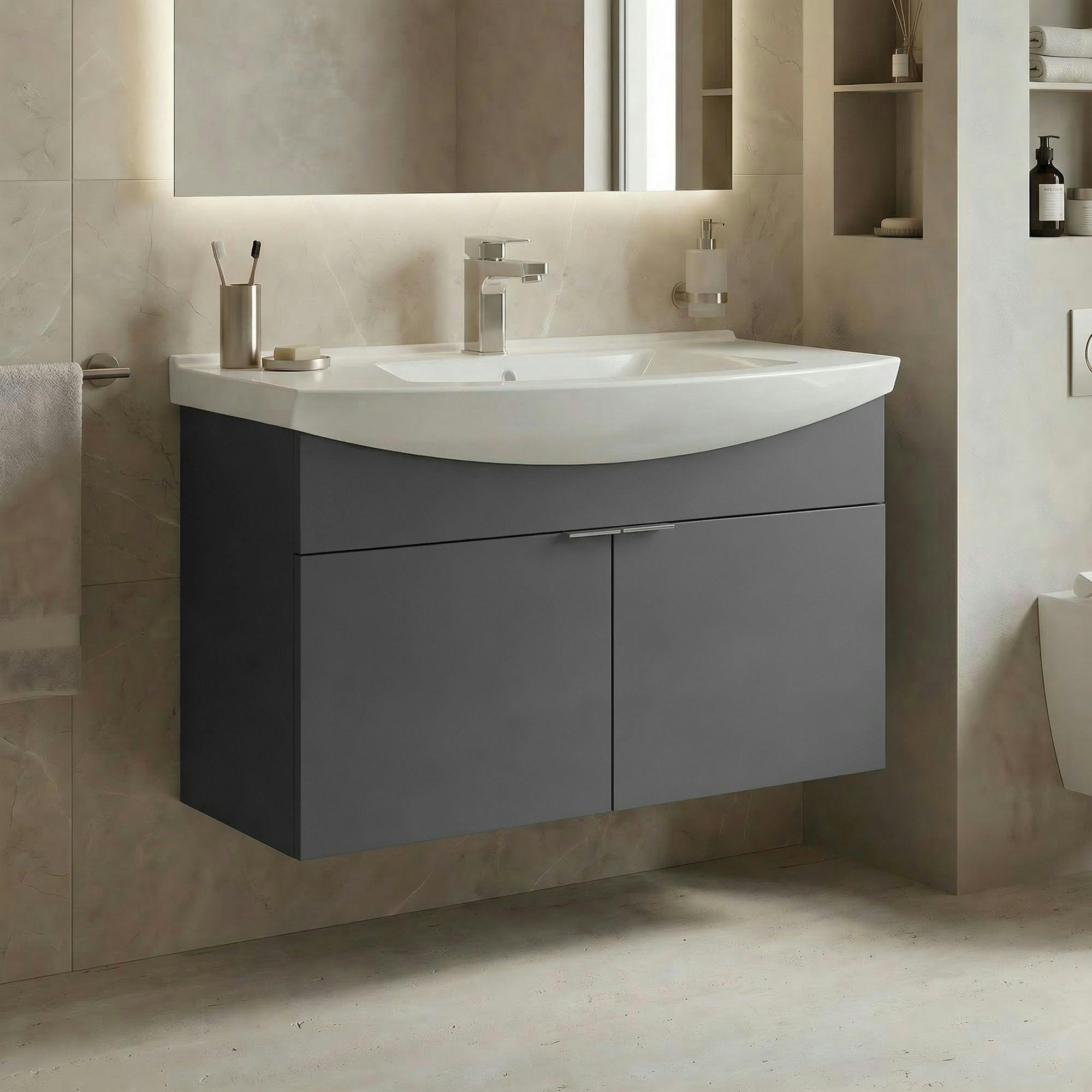 Meuble vasque suspendu 100 cm anthracite 2 portes UMI