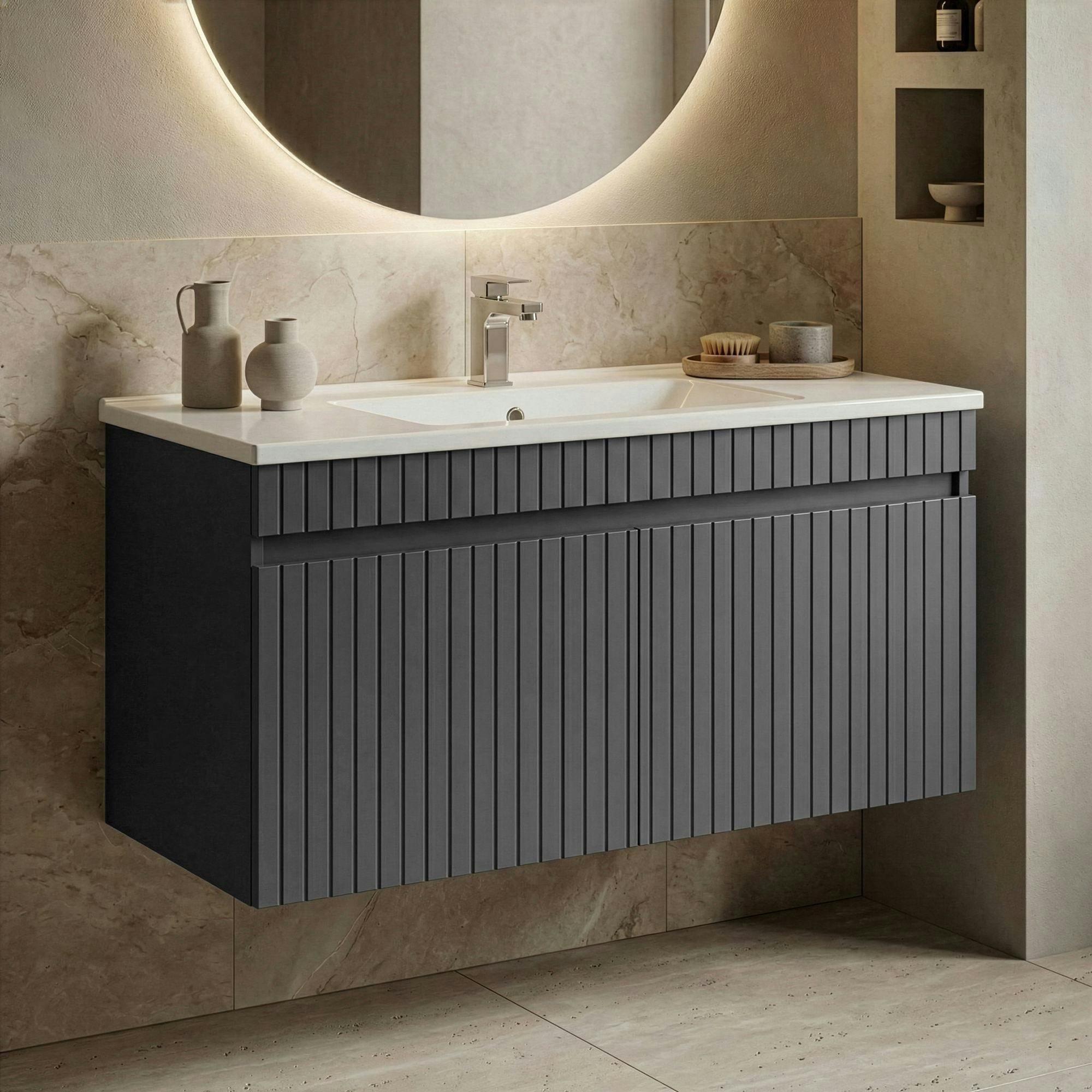 Meuble vasque suspendu 100 cm anthracite 2 portes YARA