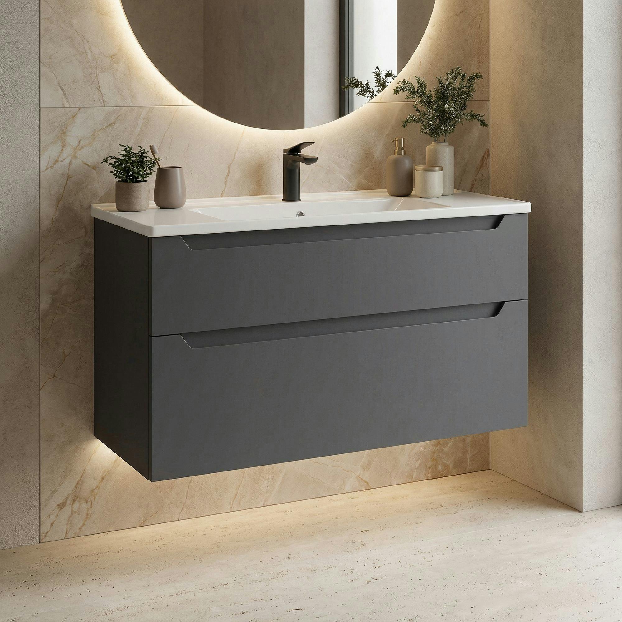 Meuble vasque suspendu 100 cm anthracite 2 tiroirs ELYO