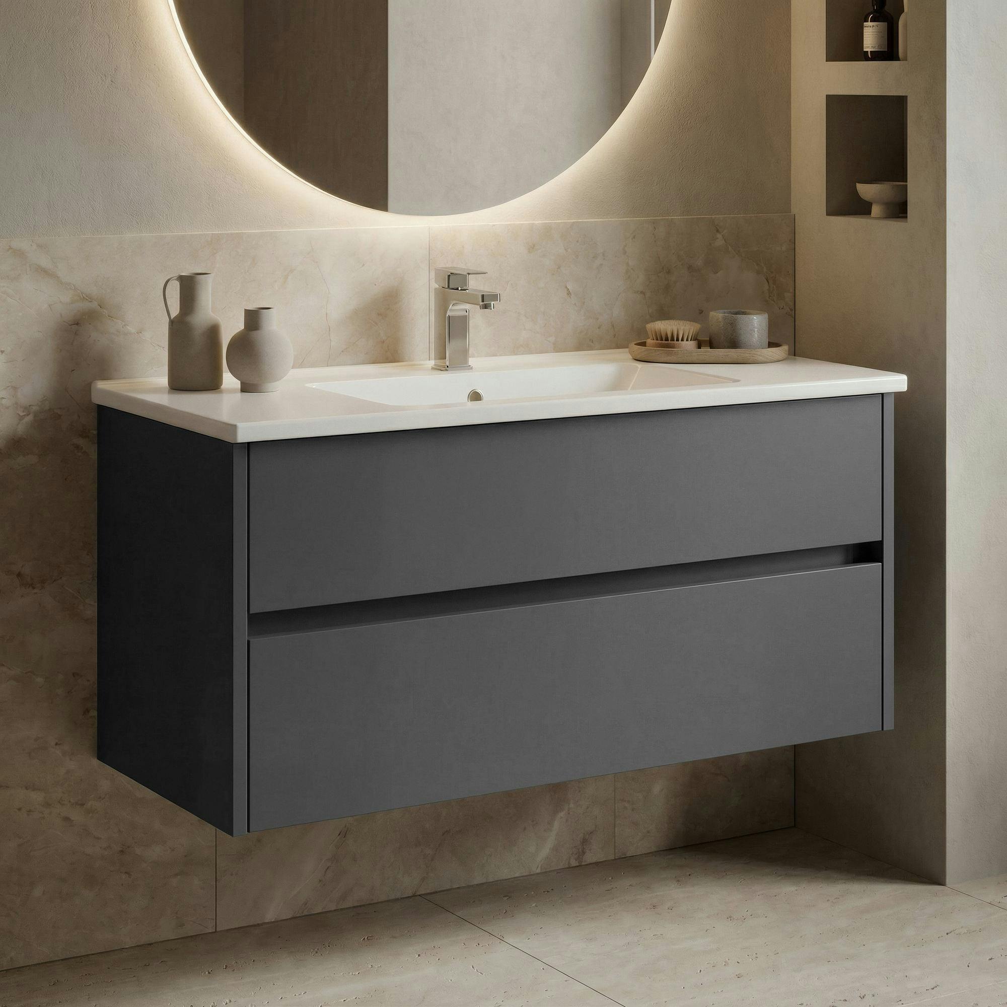 Meuble vasque suspendu 100 cm anthracite 2 tiroirs MOANA