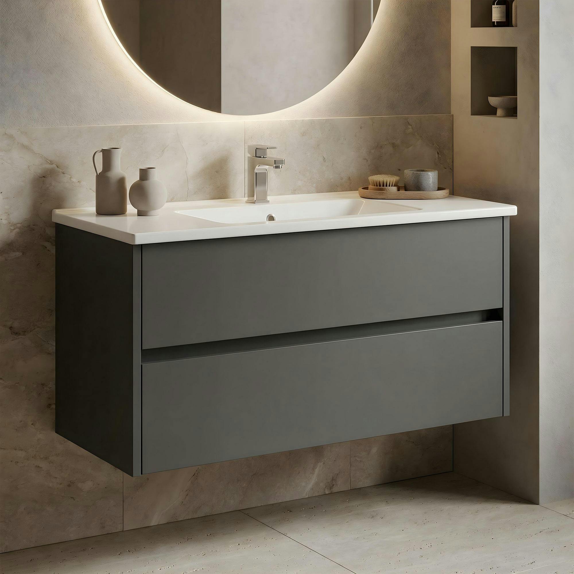 Meuble vasque suspendu 100 cm anthracite 2 tiroirs NAÏA