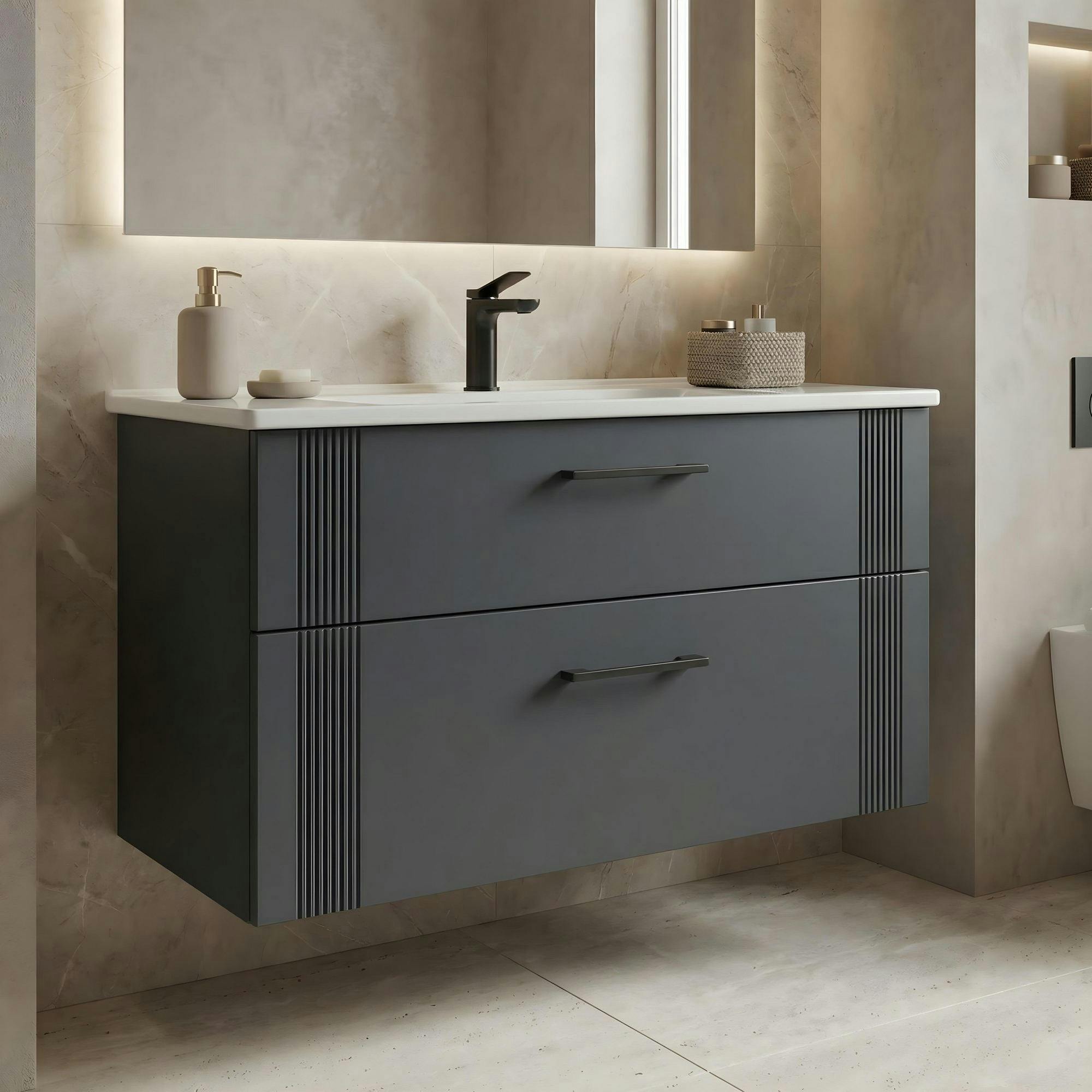 Meuble vasque suspendu 100 cm anthracite 2 tiroirs ONDIA