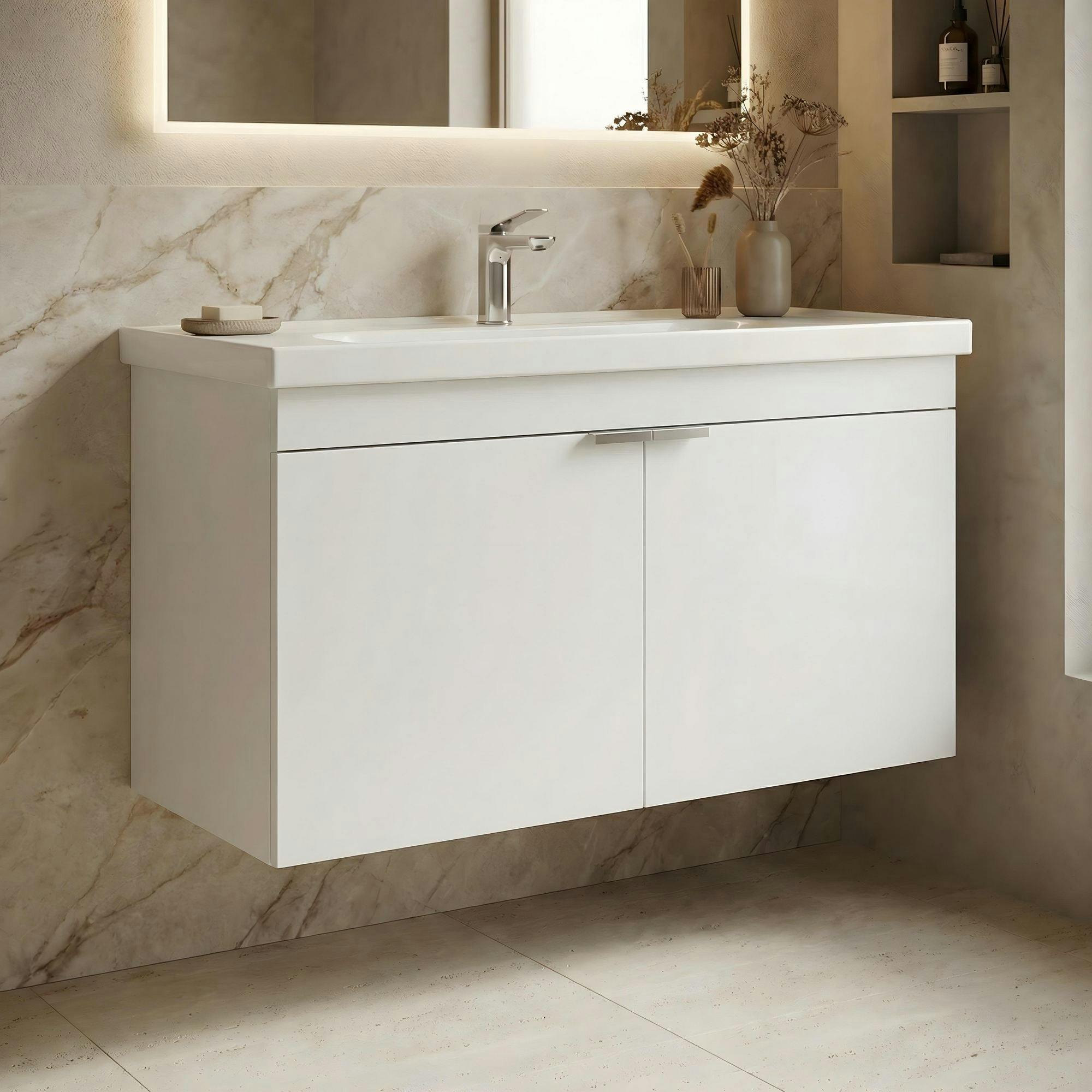 Meuble vasque suspendu 100 cm blanc 2 portes NEA