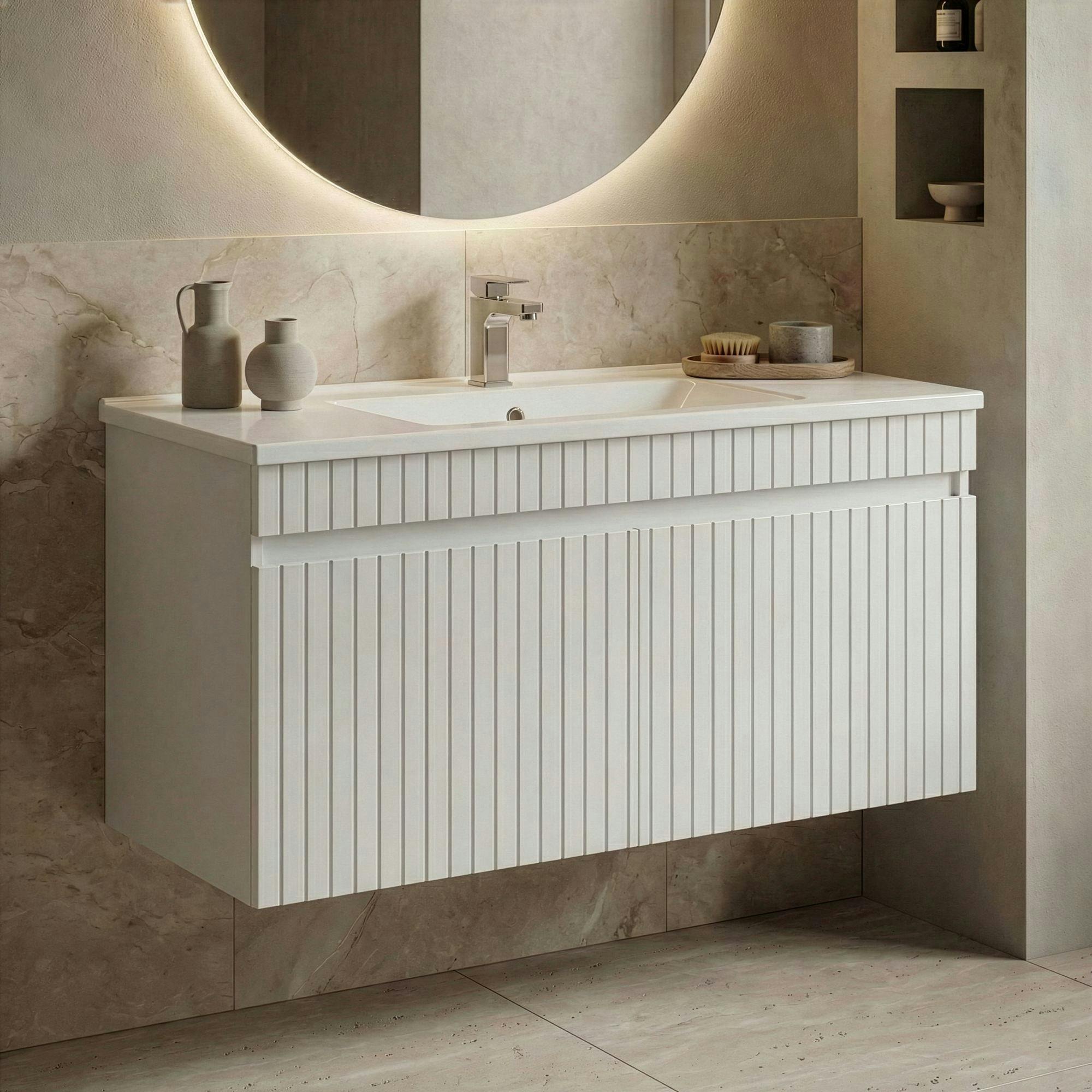 Meuble vasque suspendu 100 cm blanc 2 portes YARA