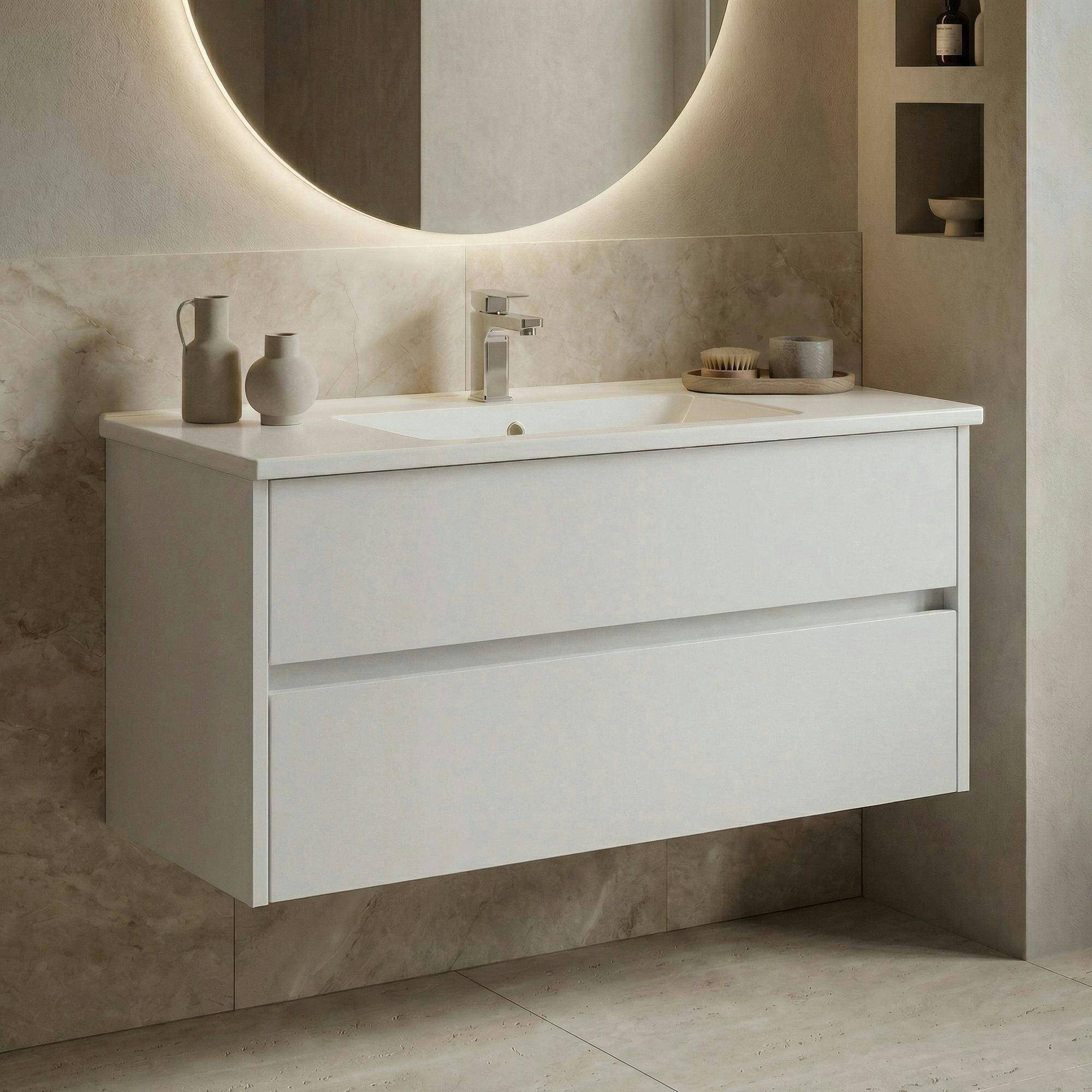 Meuble vasque suspendu 100 cm blanc 2 tiroirs MOANA