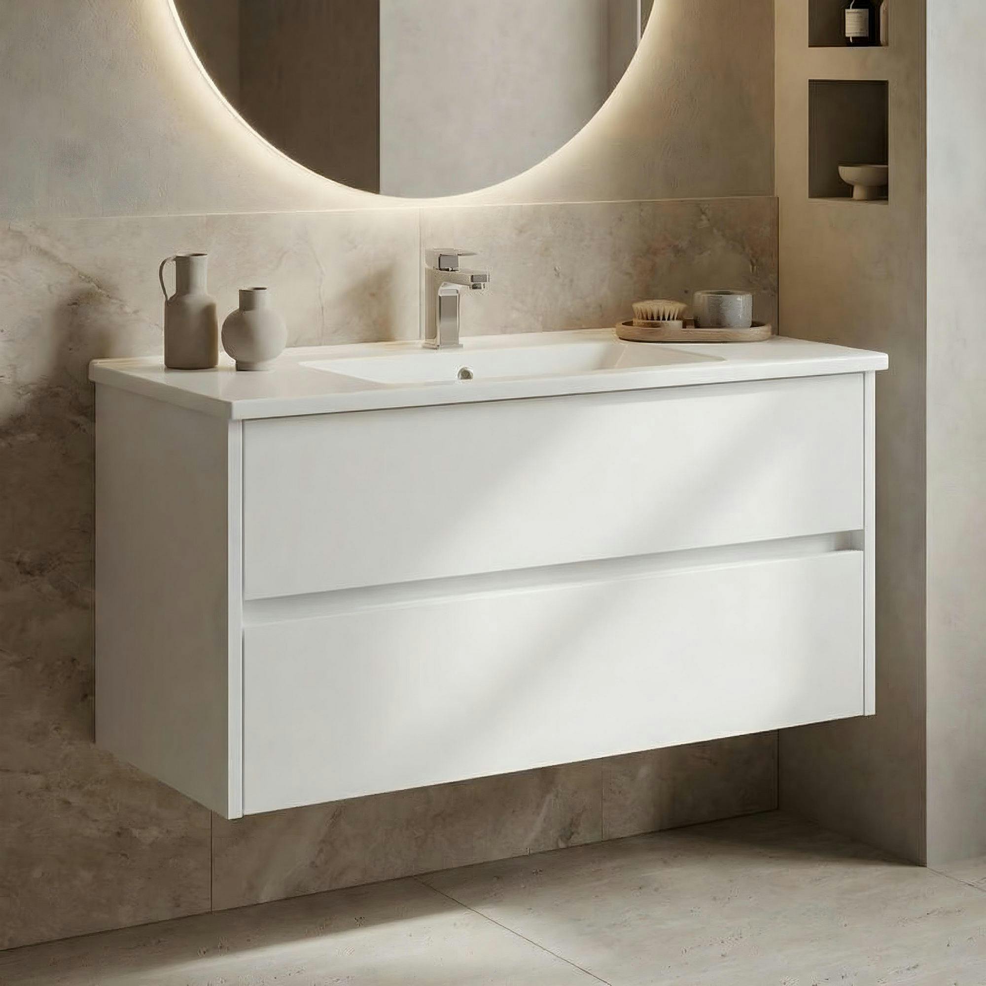 Meuble vasque suspendu 100 cm blanc 2 tiroirs NAÏA