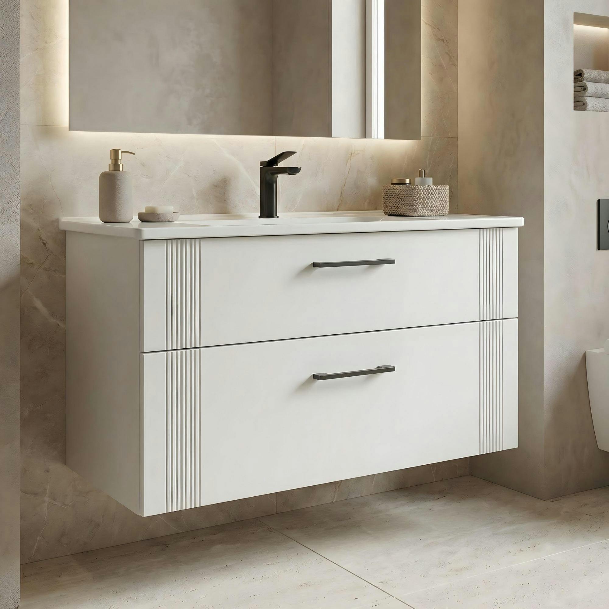 Meuble vasque suspendu 100 cm blanc 2 tiroirs ONDIA