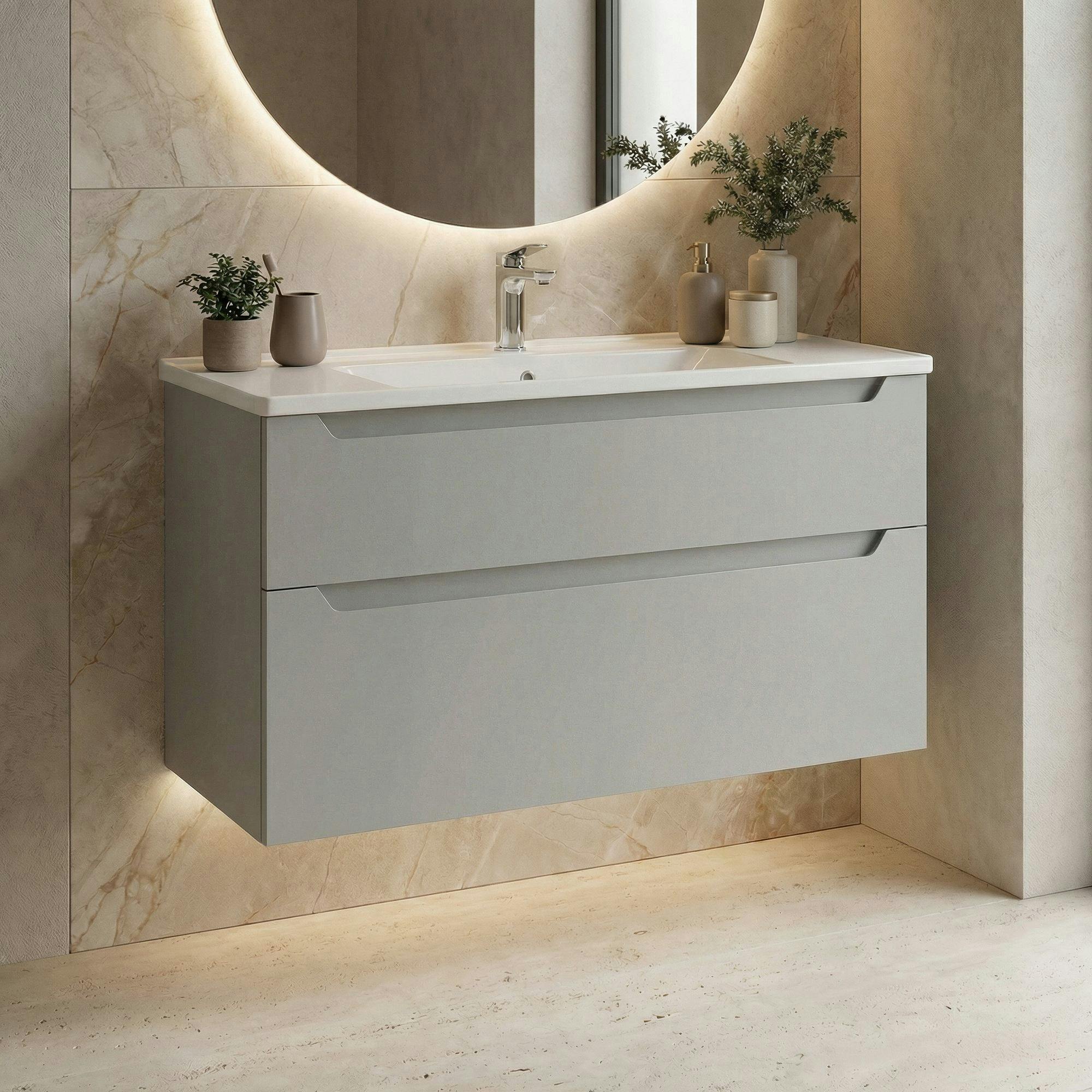 Meuble vasque suspendu 100 cm cachemire 2 tiroirs ELYO
