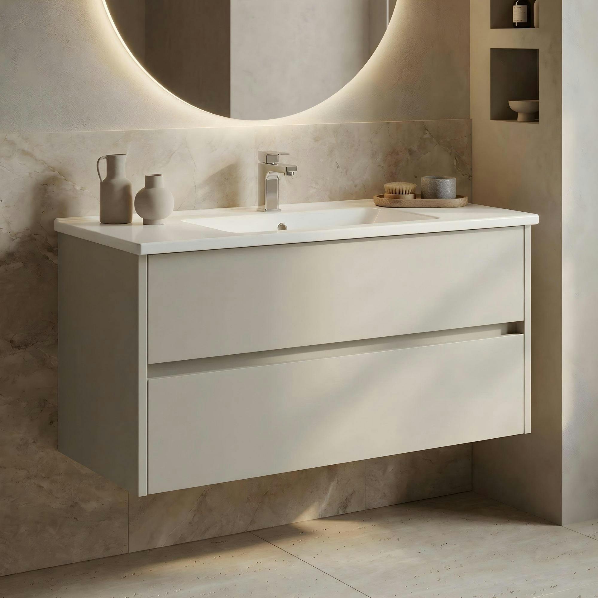 Meuble vasque suspendu 100 cm cachemire 2 tiroirs NAÏA