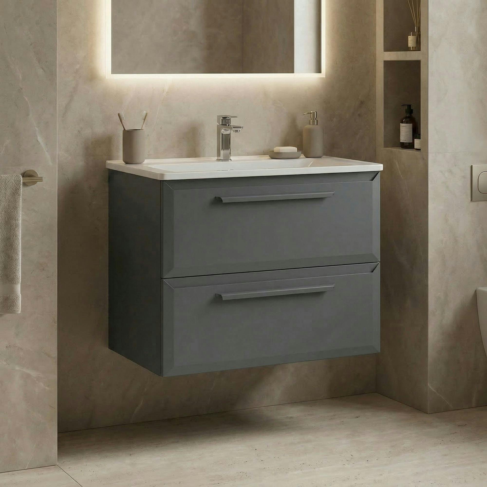 Meuble vasque suspendu 100 cm cachemire 2 tiroirs NEREE