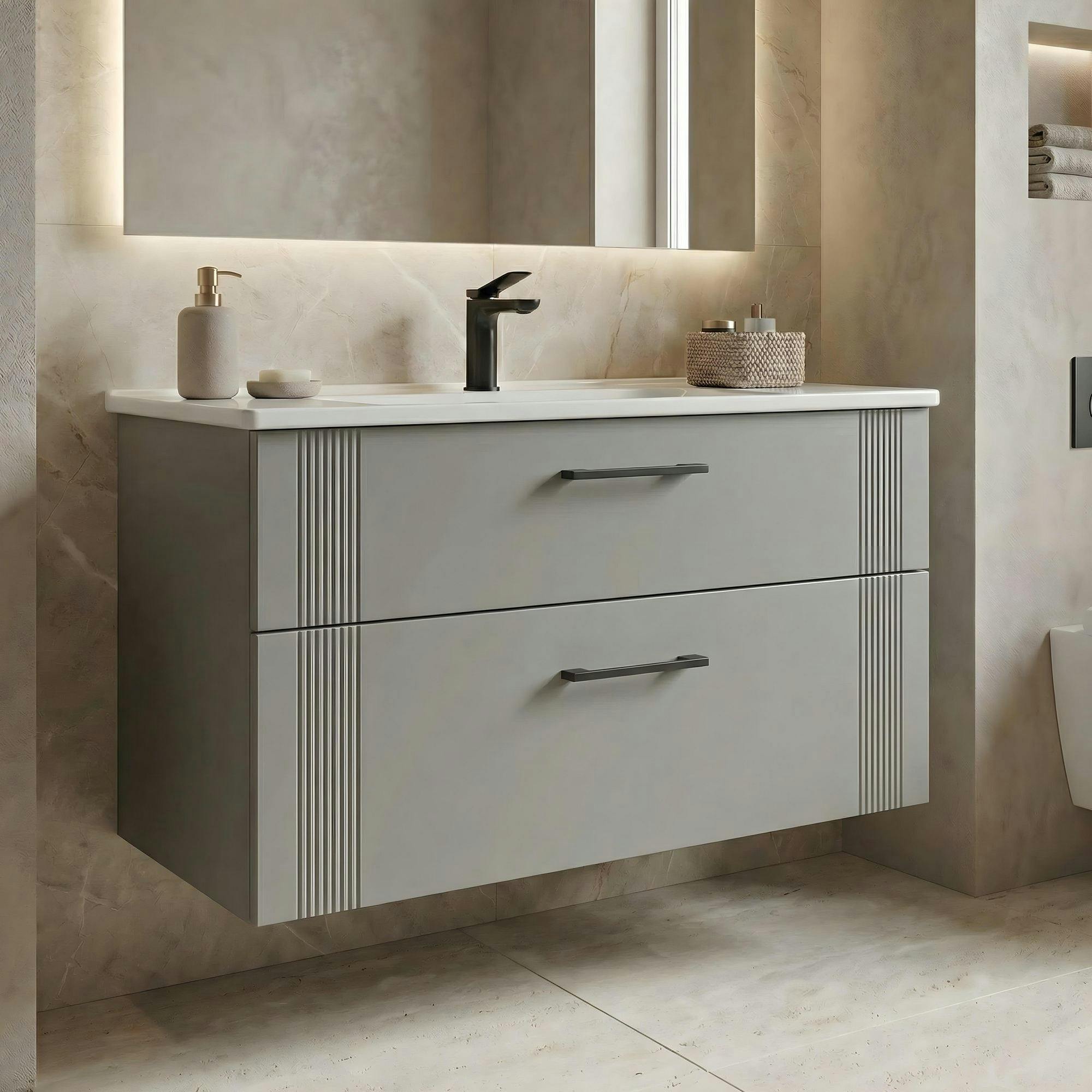 Meuble vasque suspendu 100 cm cachemire 2 tiroirs ONDIA