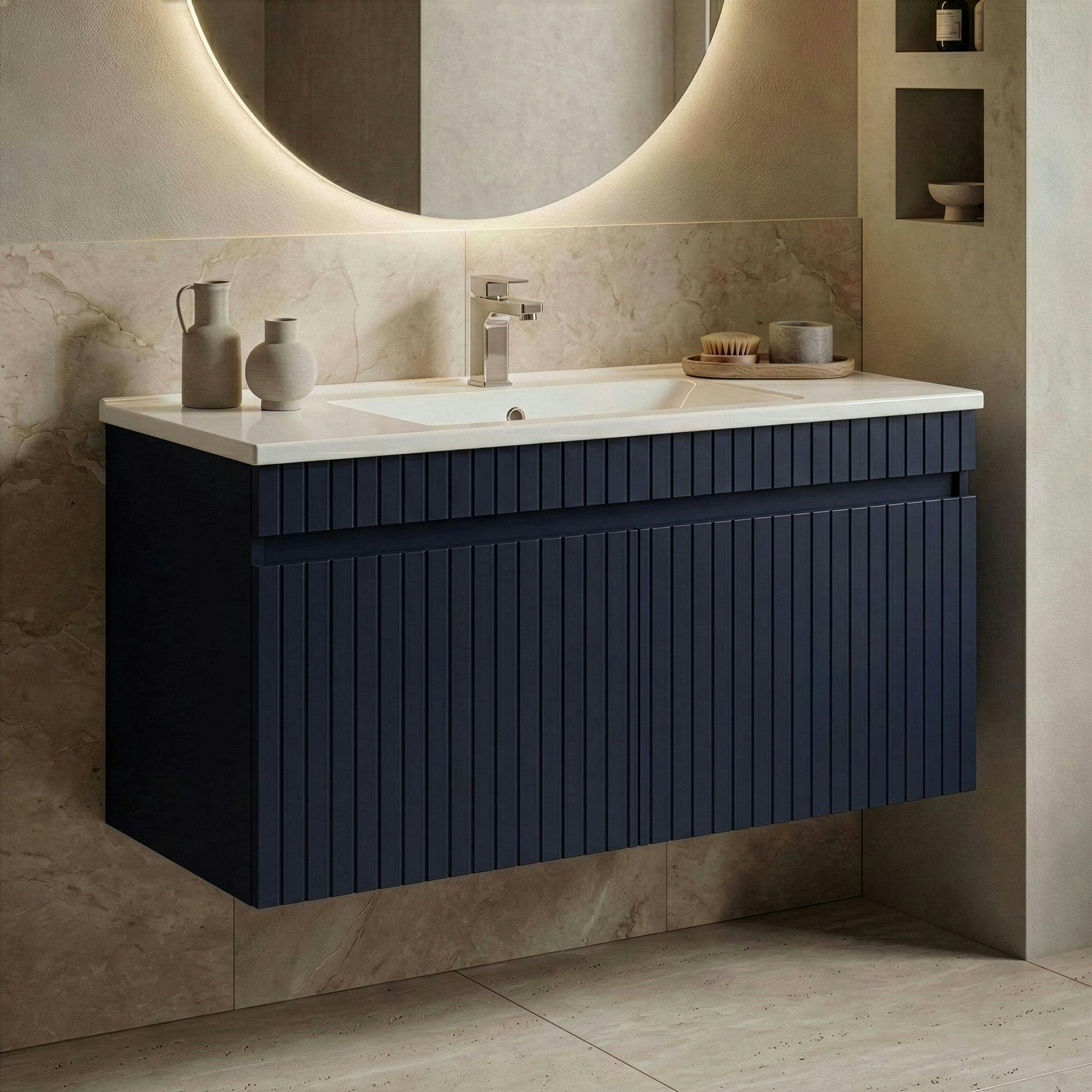 Meuble vasque suspendu 100 cm marine 2 portes YARA