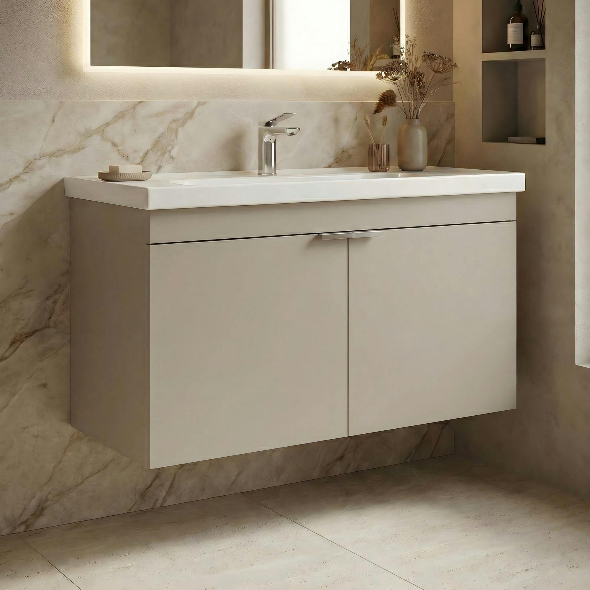 Meuble vasque suspendu 100 cm sable 2 portes NEA