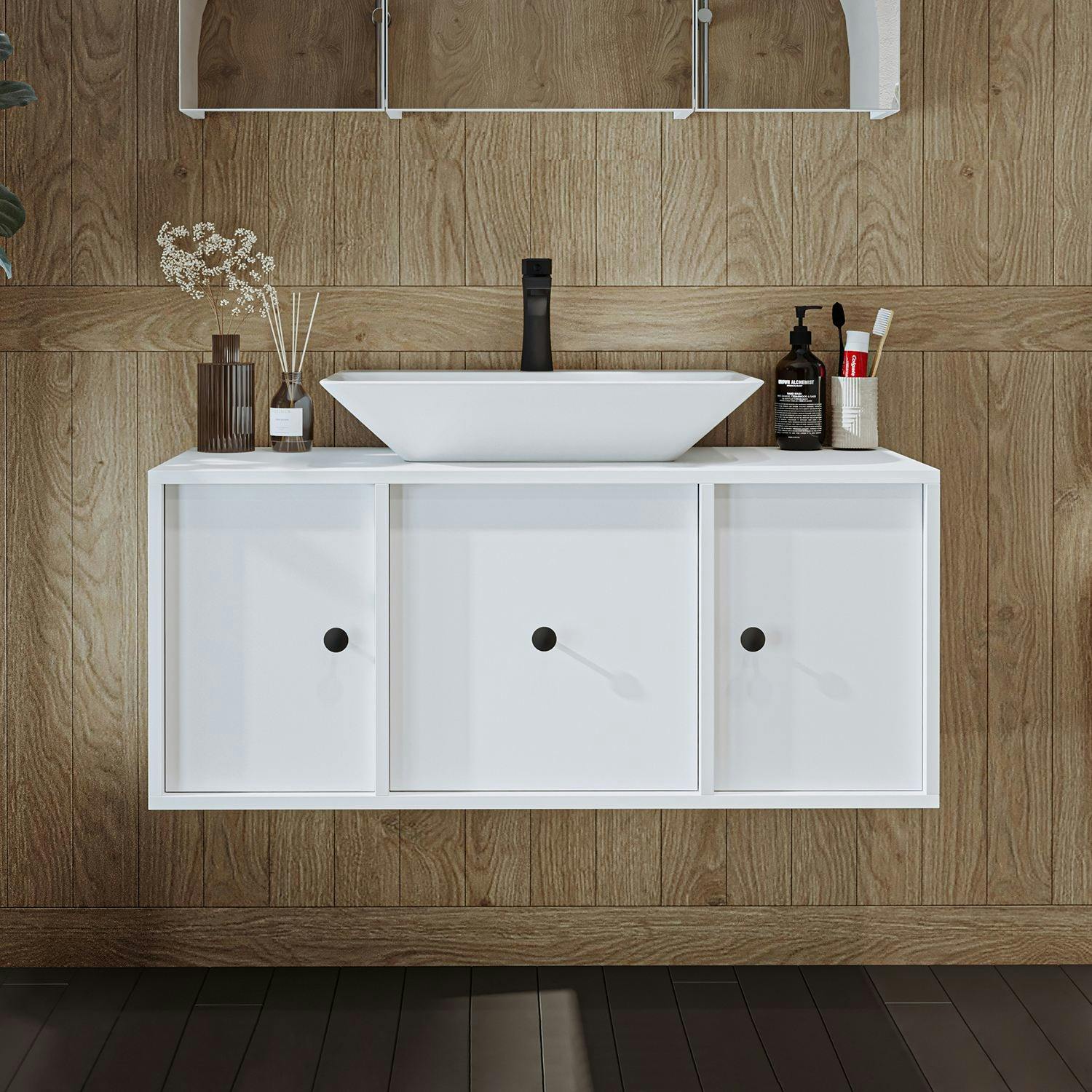 Meuble vasque suspendu 105 cm blanc 2 portes 1 tiroir SIREN