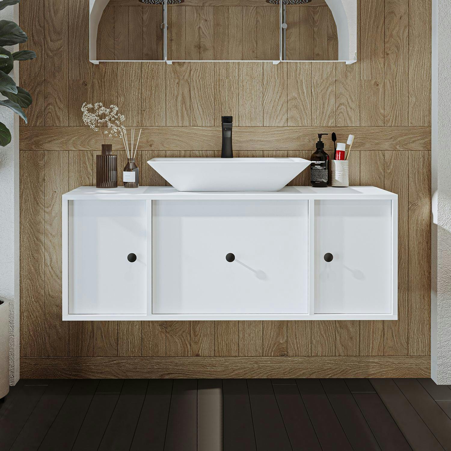 Meuble vasque suspendu 120 cm blanc 2 portes 1 tiroir SIREN