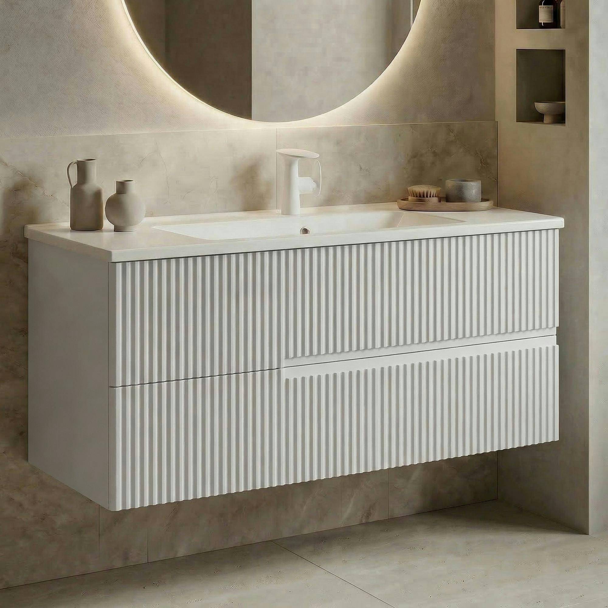 Meuble vasque suspendu 120 cm blanc 2 tiroirs ORA