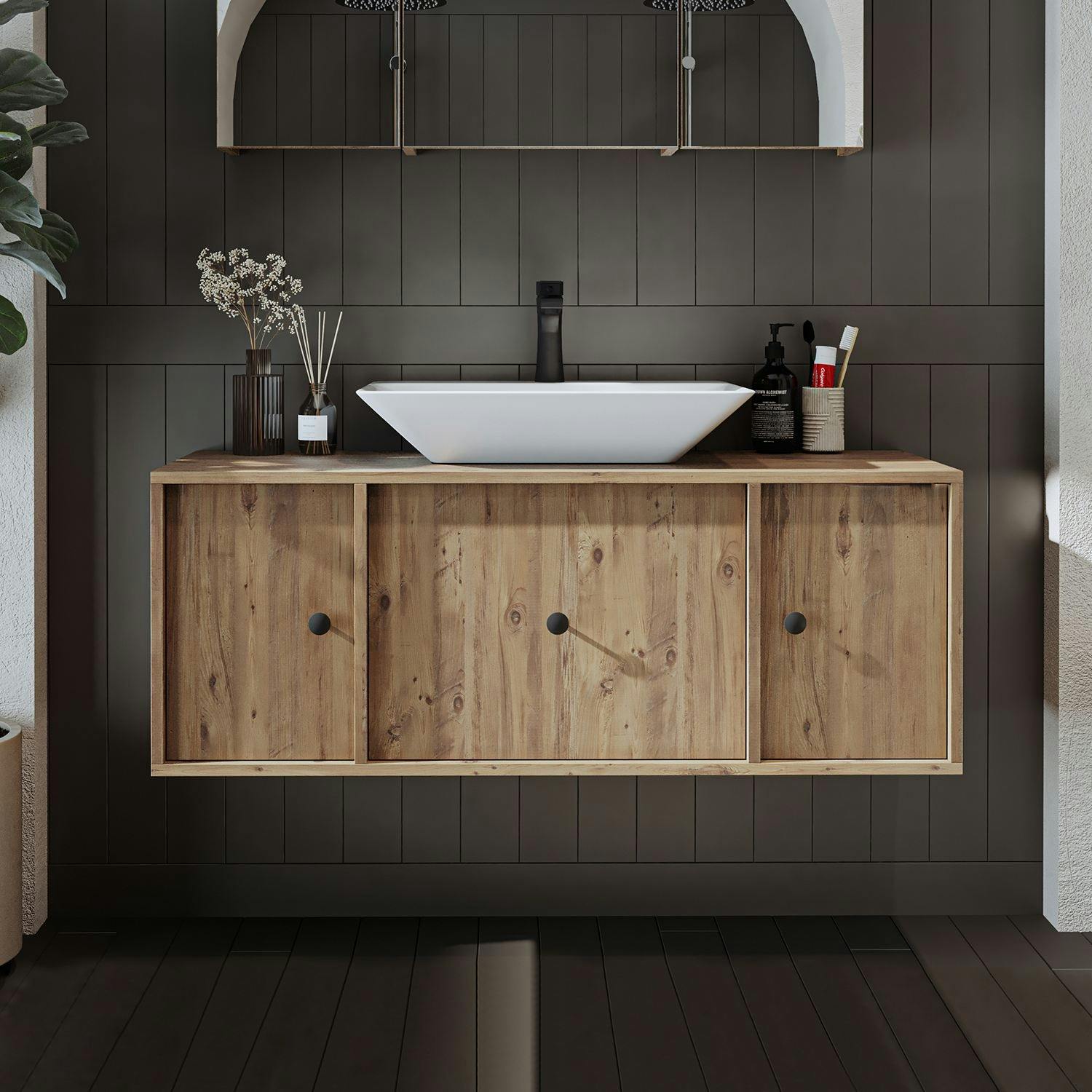 Meuble vasque suspendu 120 cm décor pin 2 portes 1 tiroir SIREN