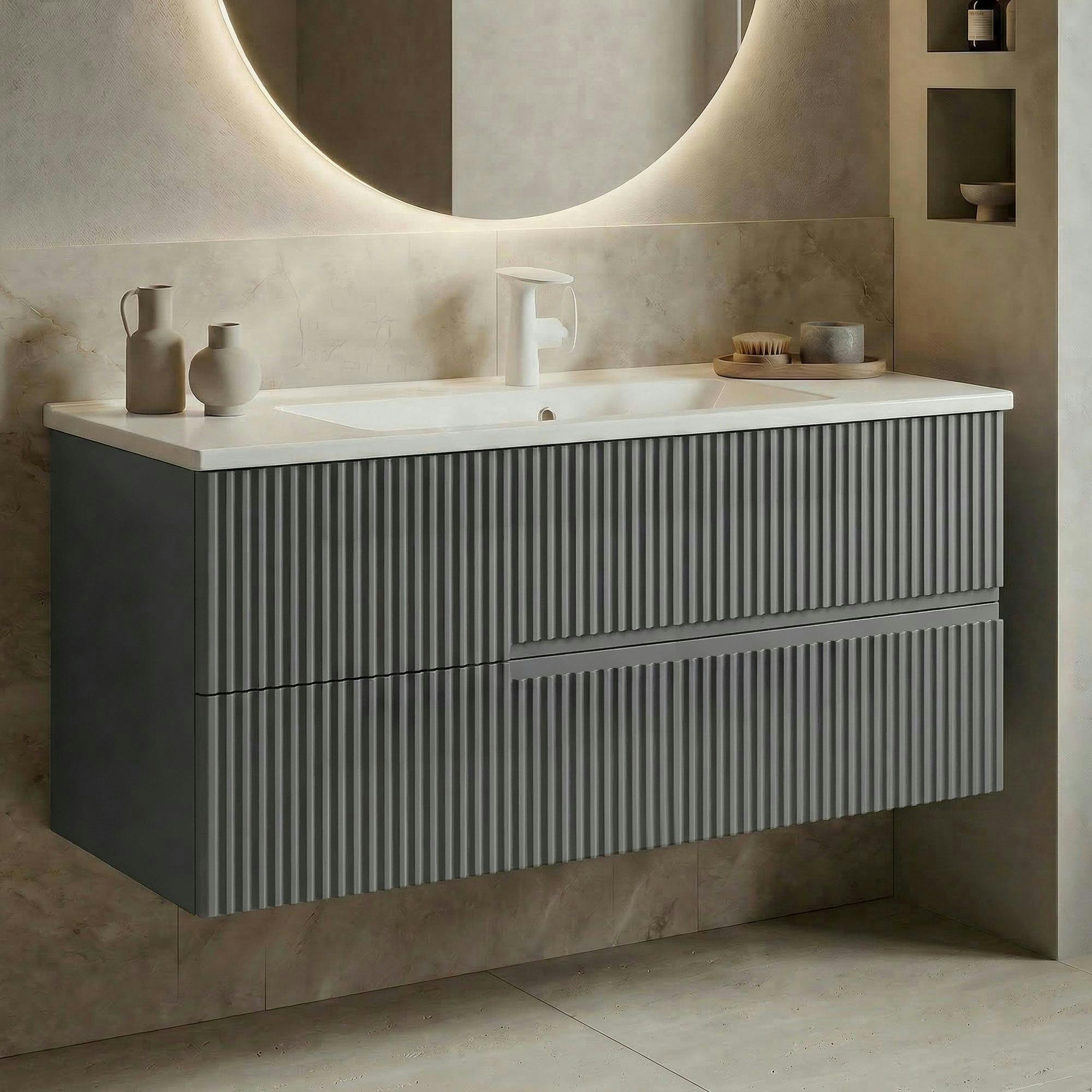 Meuble vasque suspendu 120 cm gris 2 tiroirs ORA