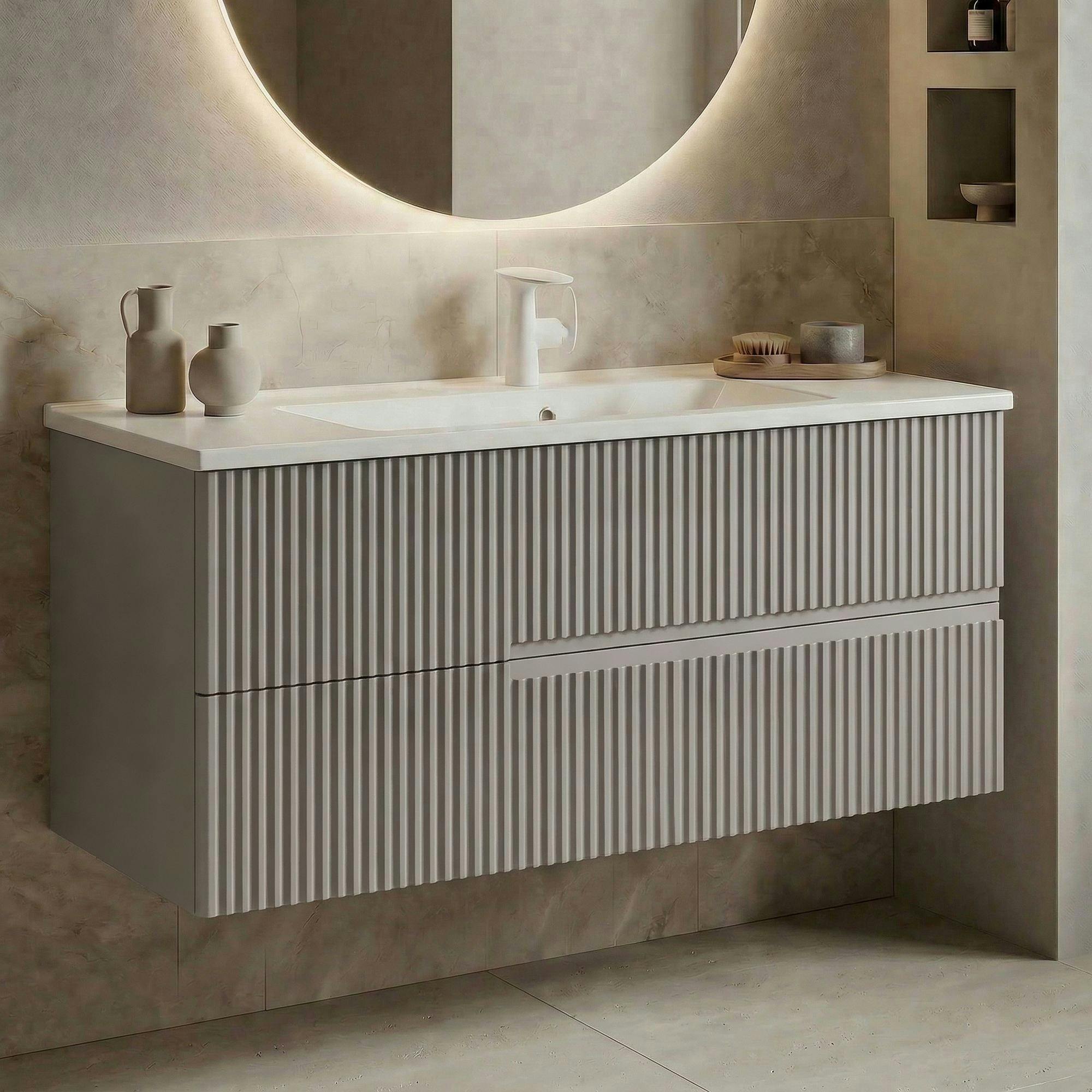 Meuble vasque suspendu 120 cm taupe 2 tiroirs ORA