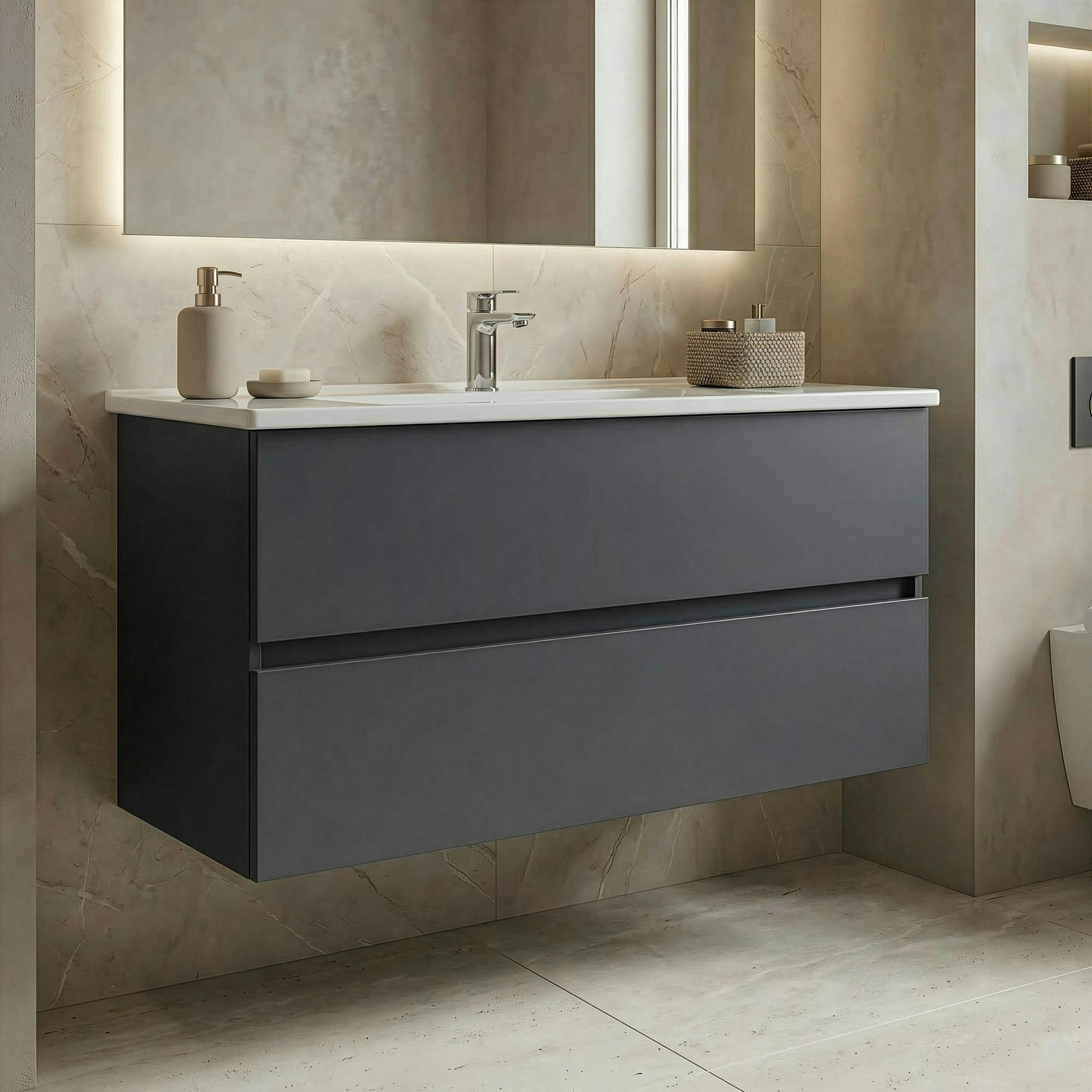 Meuble vasque suspendu 121 cm anthracite 2 tiroirs OCEA
