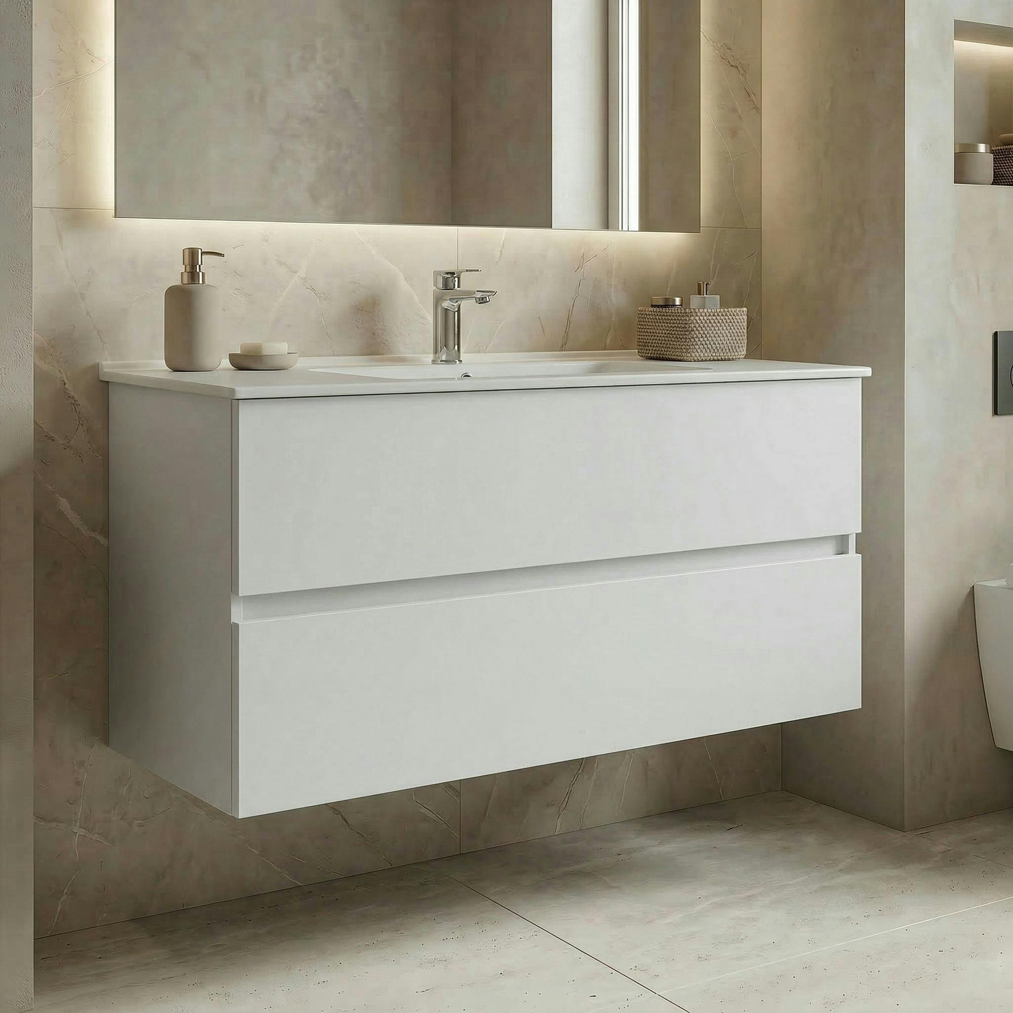 Meuble vasque suspendu 121 cm blanc 2 tiroirs OCEA