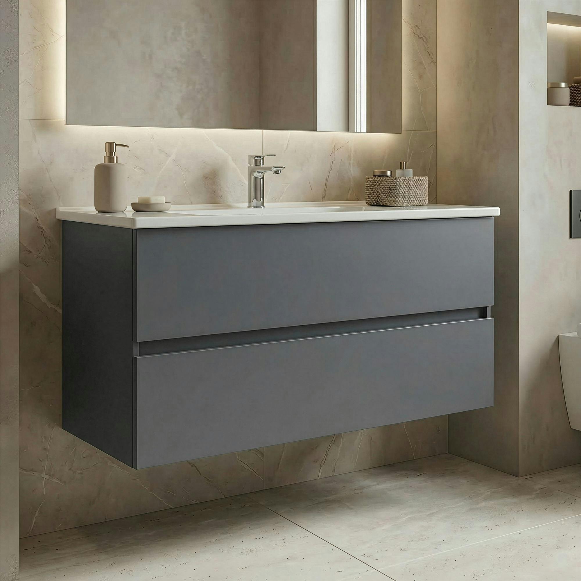 Meuble vasque suspendu 121 cm gris 2 tiroirs OCEA