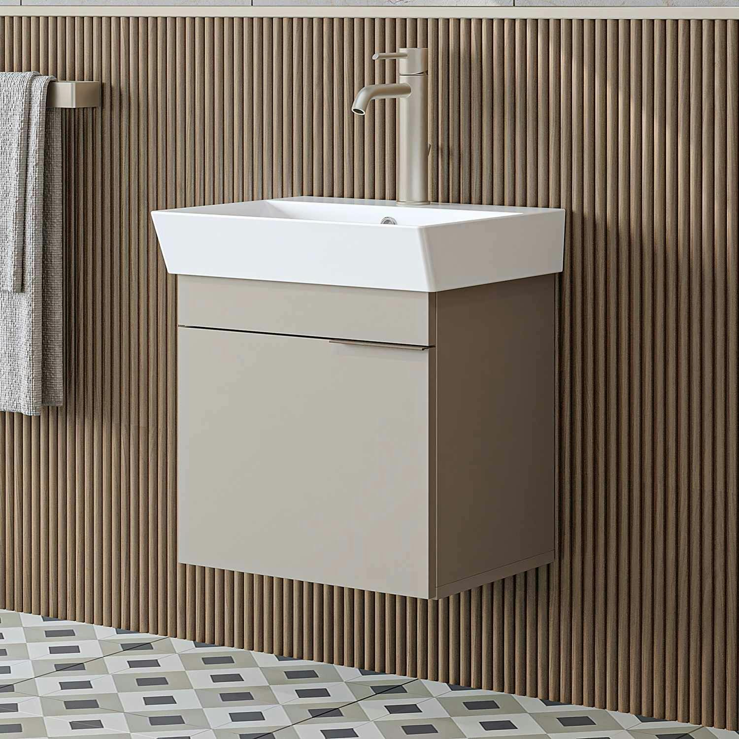 Meuble vasque suspendu 49 cm sable 1 porte NORIA