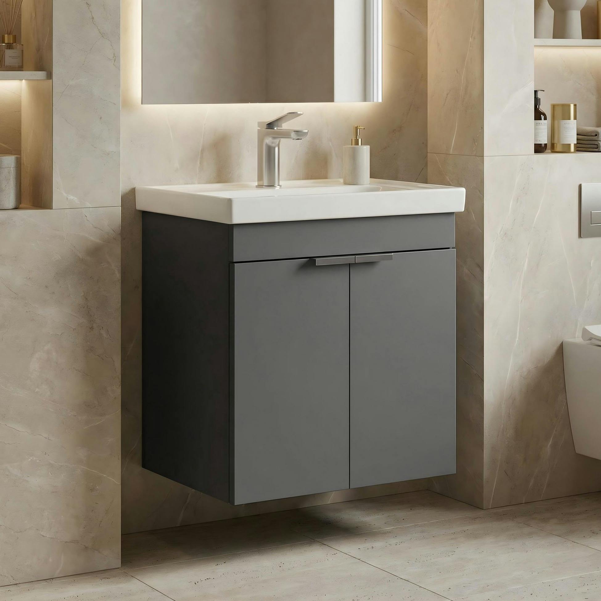 Meuble vasque suspendu 50 cm anthracite 2 portes NEA