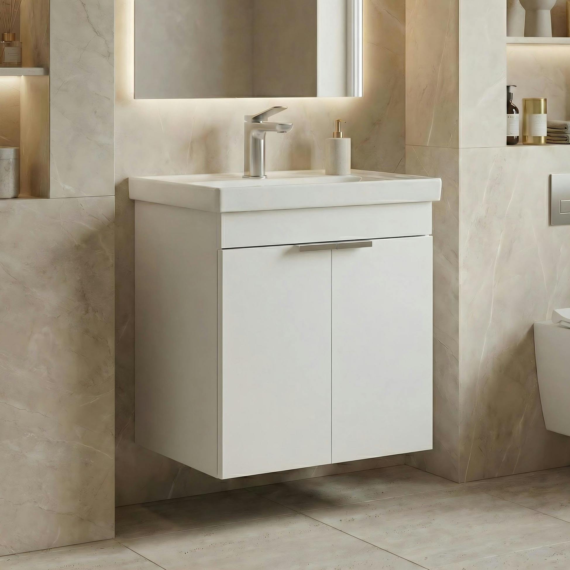 Meuble vasque suspendu 50 cm blanc 2 portes NEA