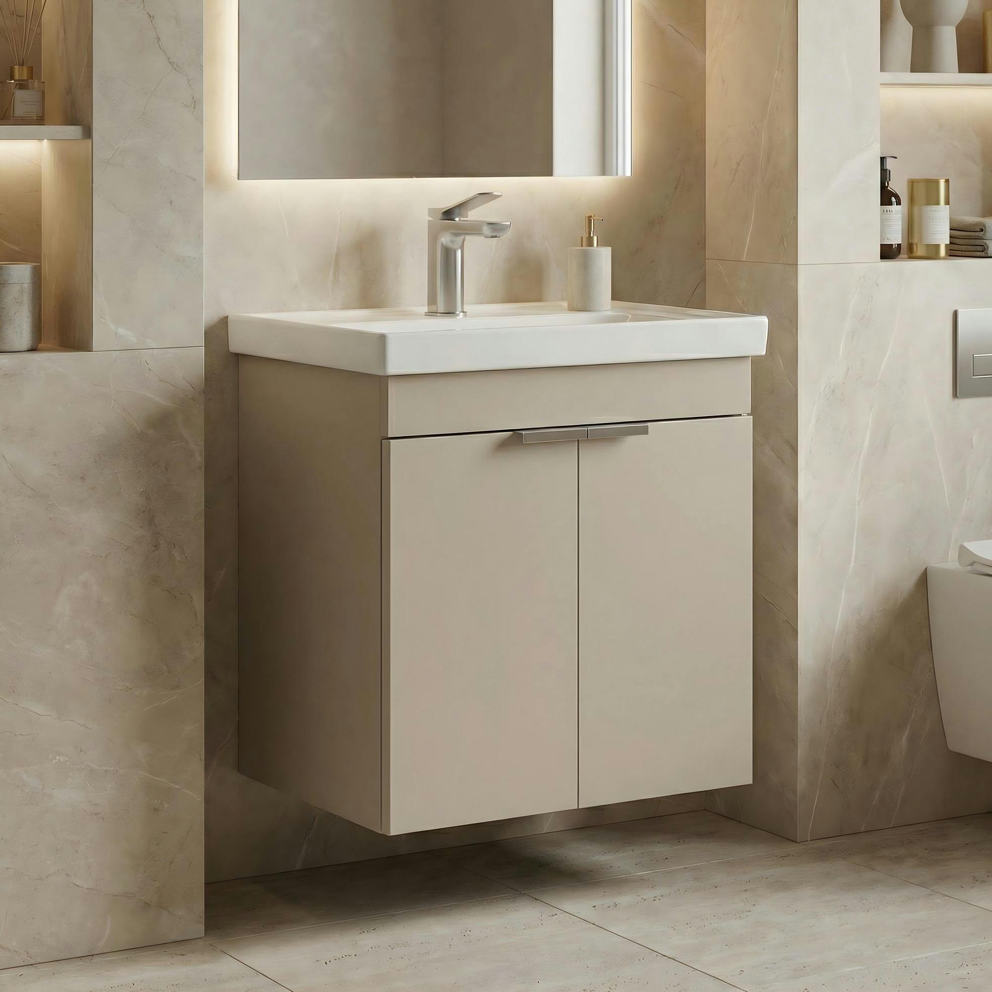 Meuble vasque suspendu 50 cm sable 2 portes NEA