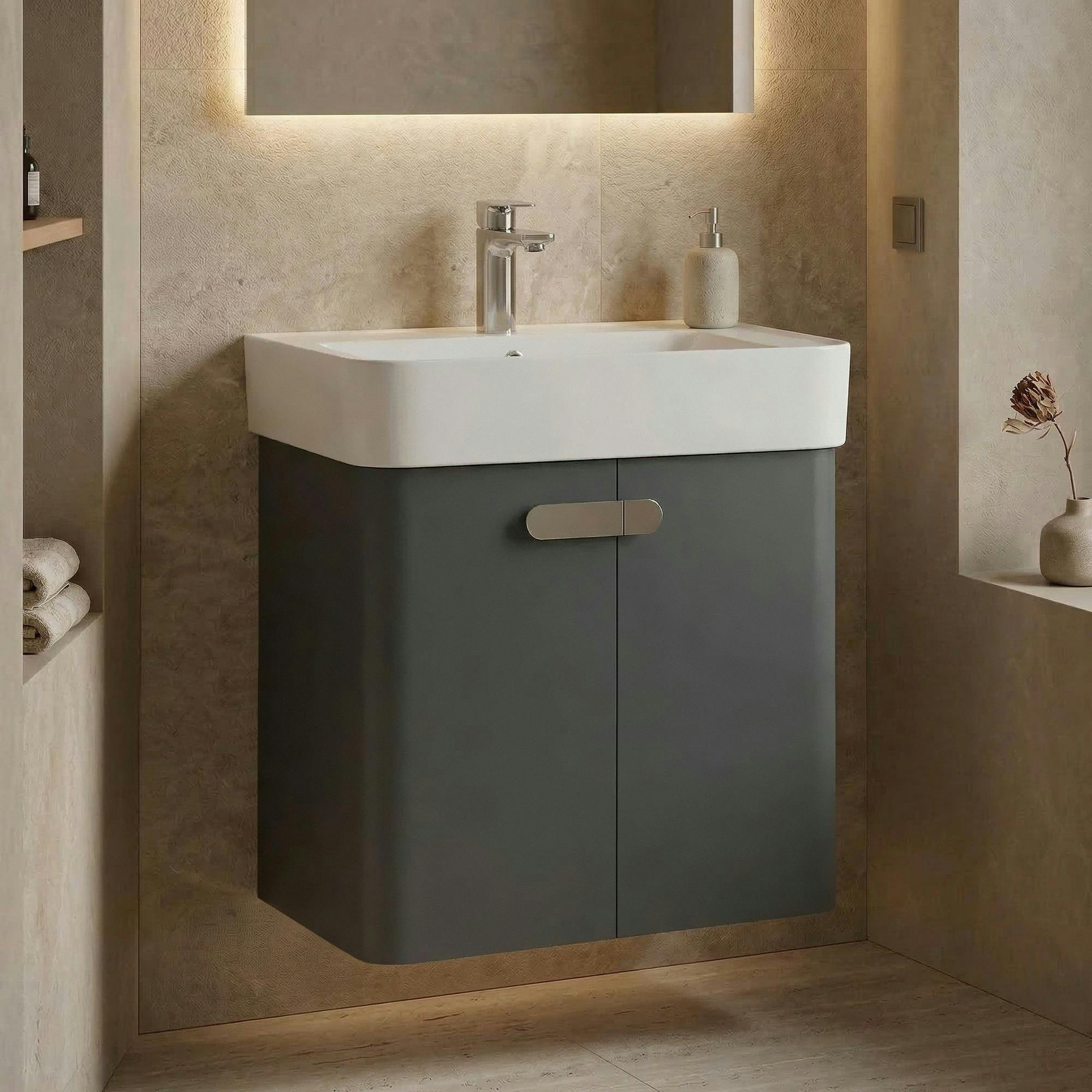 Meuble vasque suspendu 55 cm anthracite 2 portes DRIF