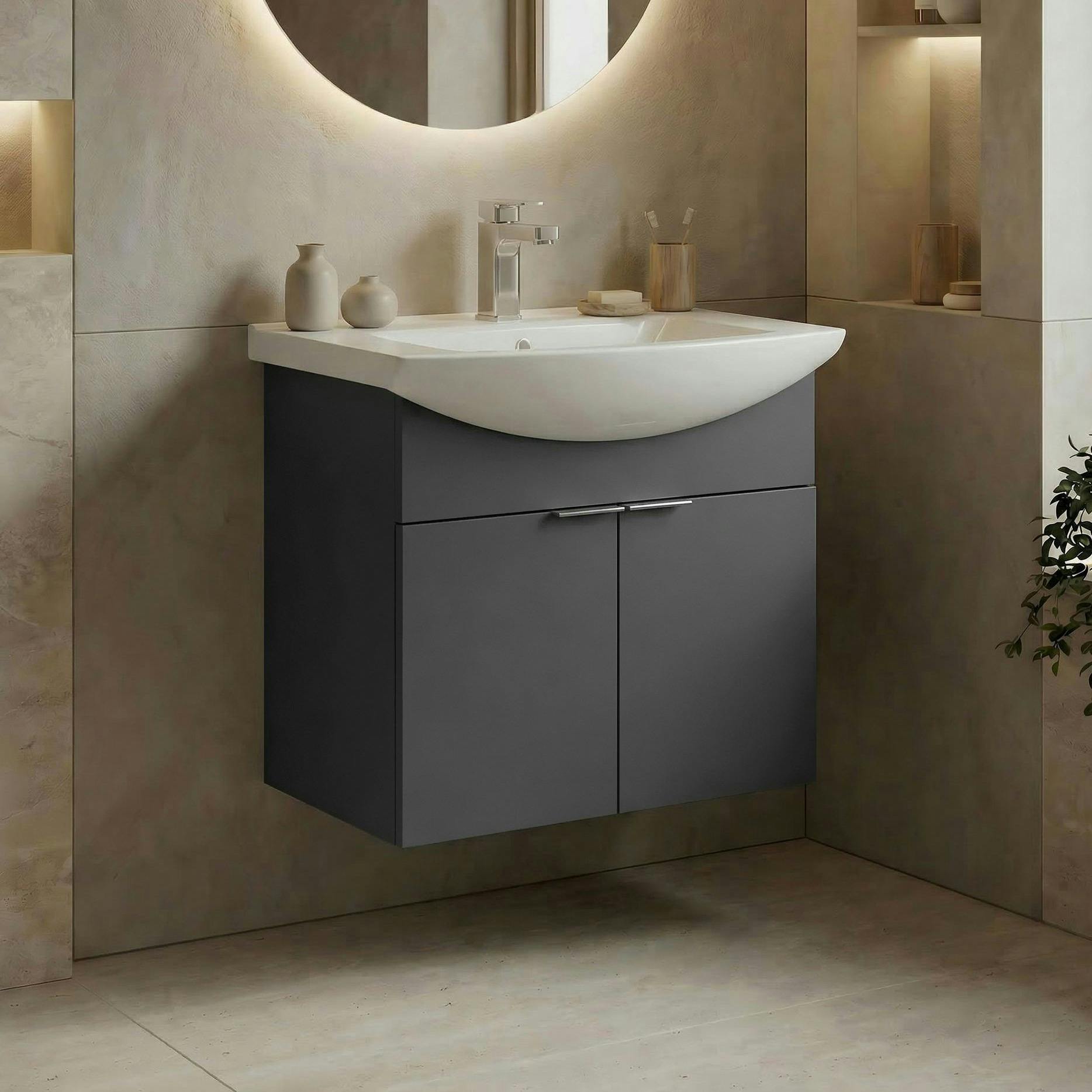 Meuble vasque suspendu 55 cm anthracite 2 portes UMI