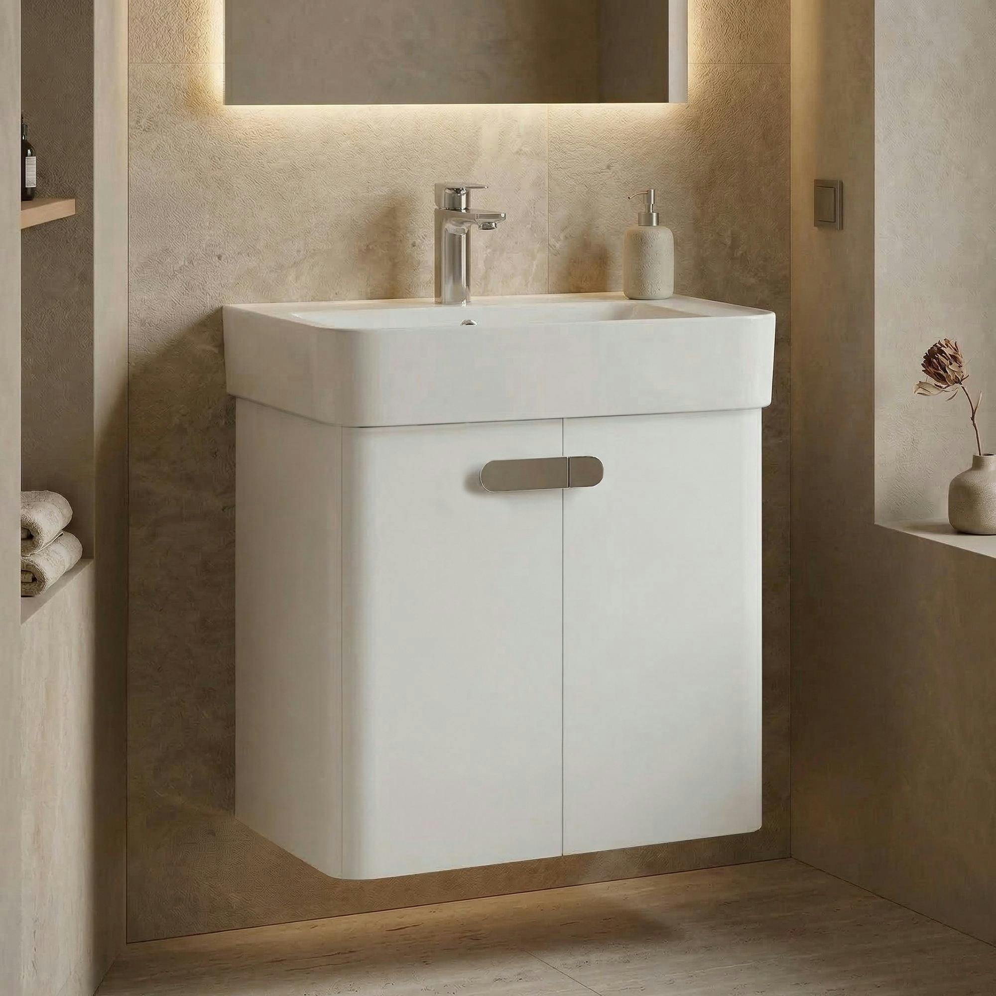 Meuble vasque suspendu 55 cm blanc 2 portes DRIF