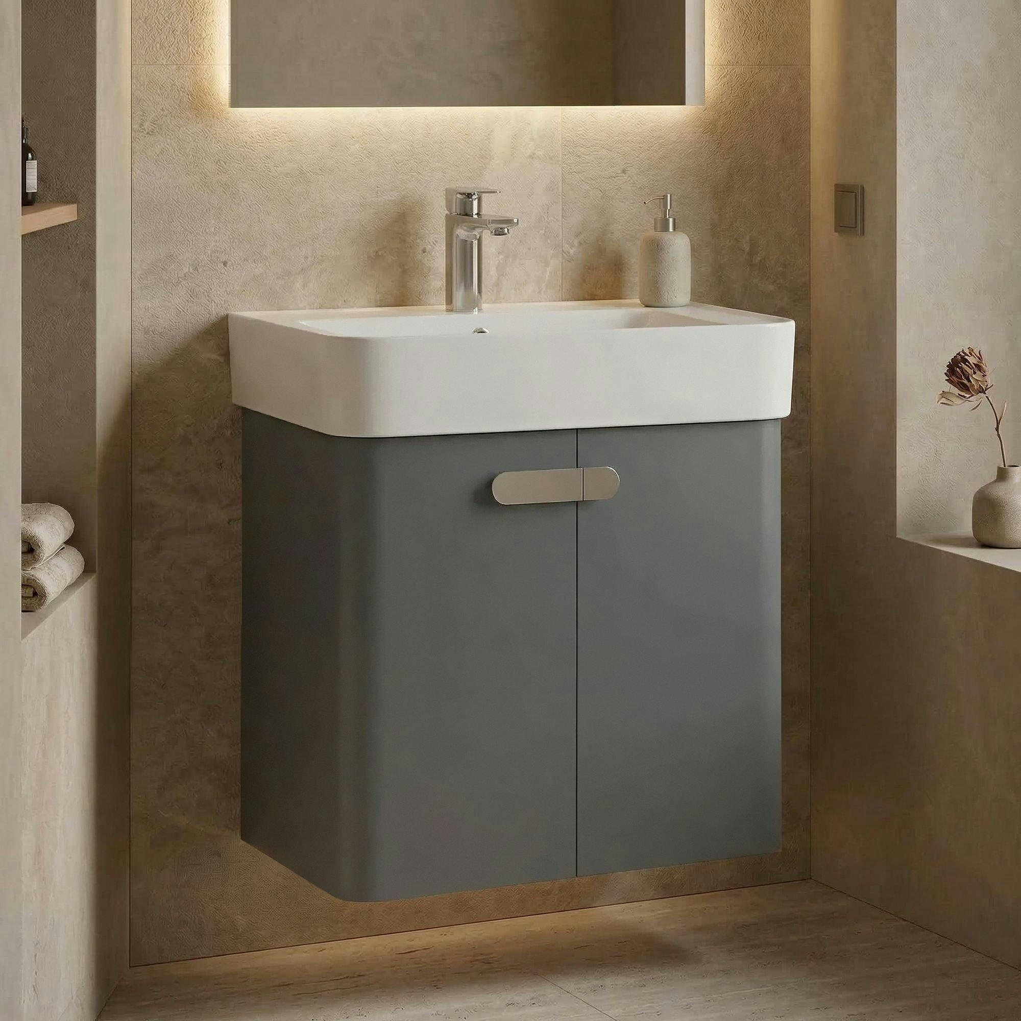 Meuble vasque suspendu 55 cm gris 2 portes DRIF