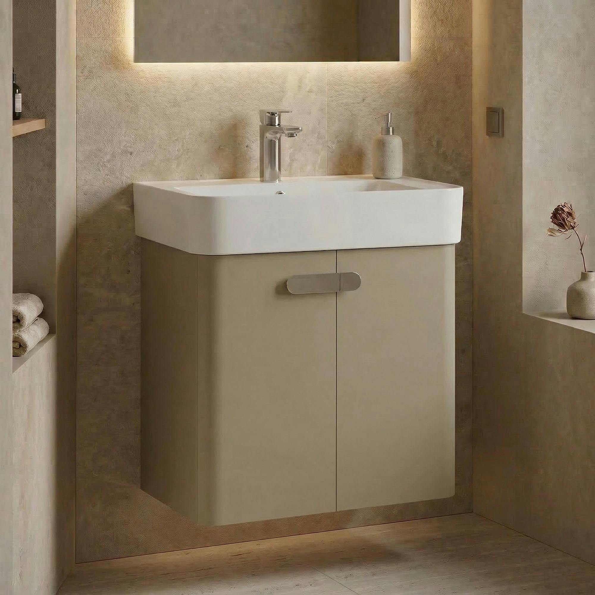 Meuble vasque suspendu 55 cm taupe 2 portes DRIF