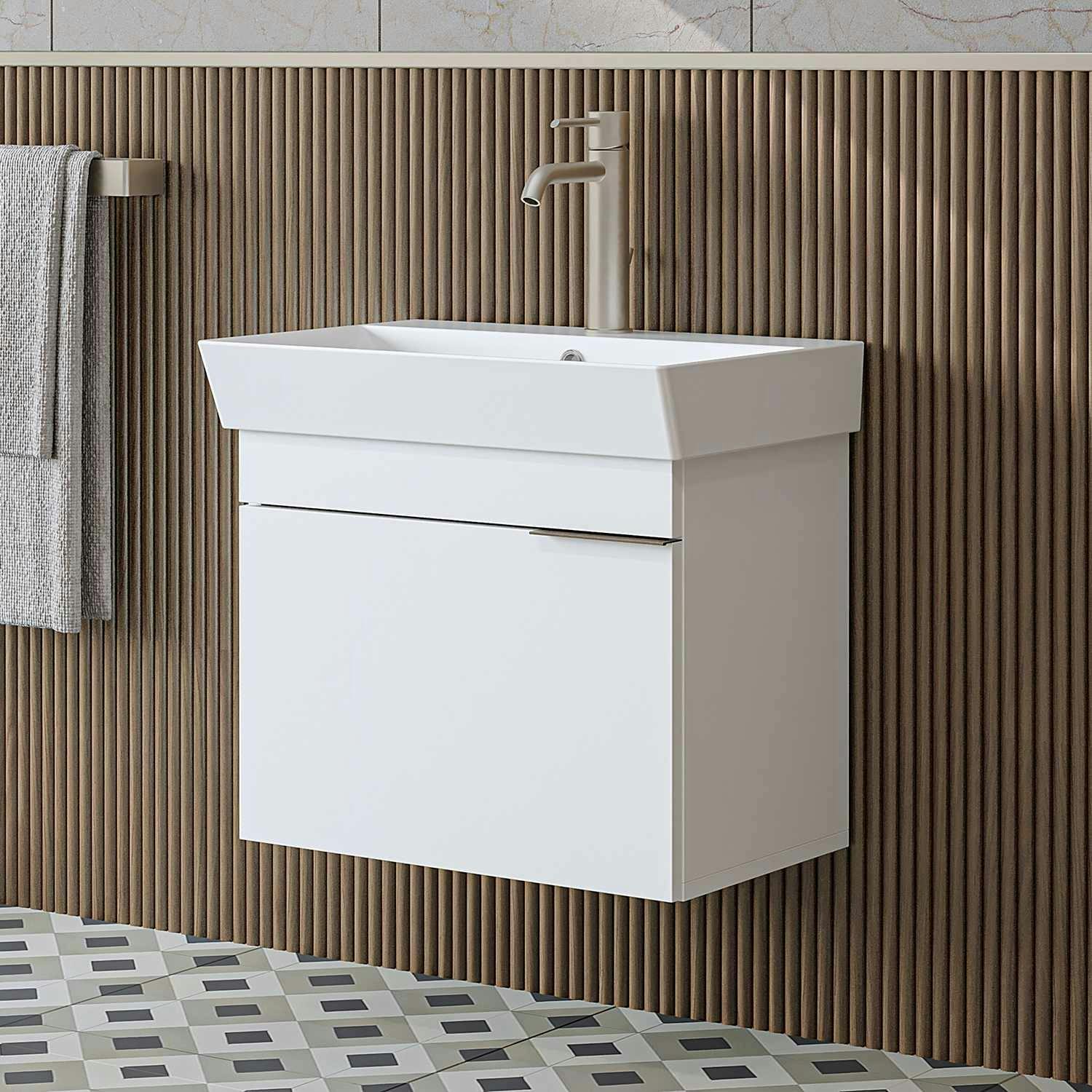 Meuble vasque suspendu 59 cm blanc 1 porte NORIA