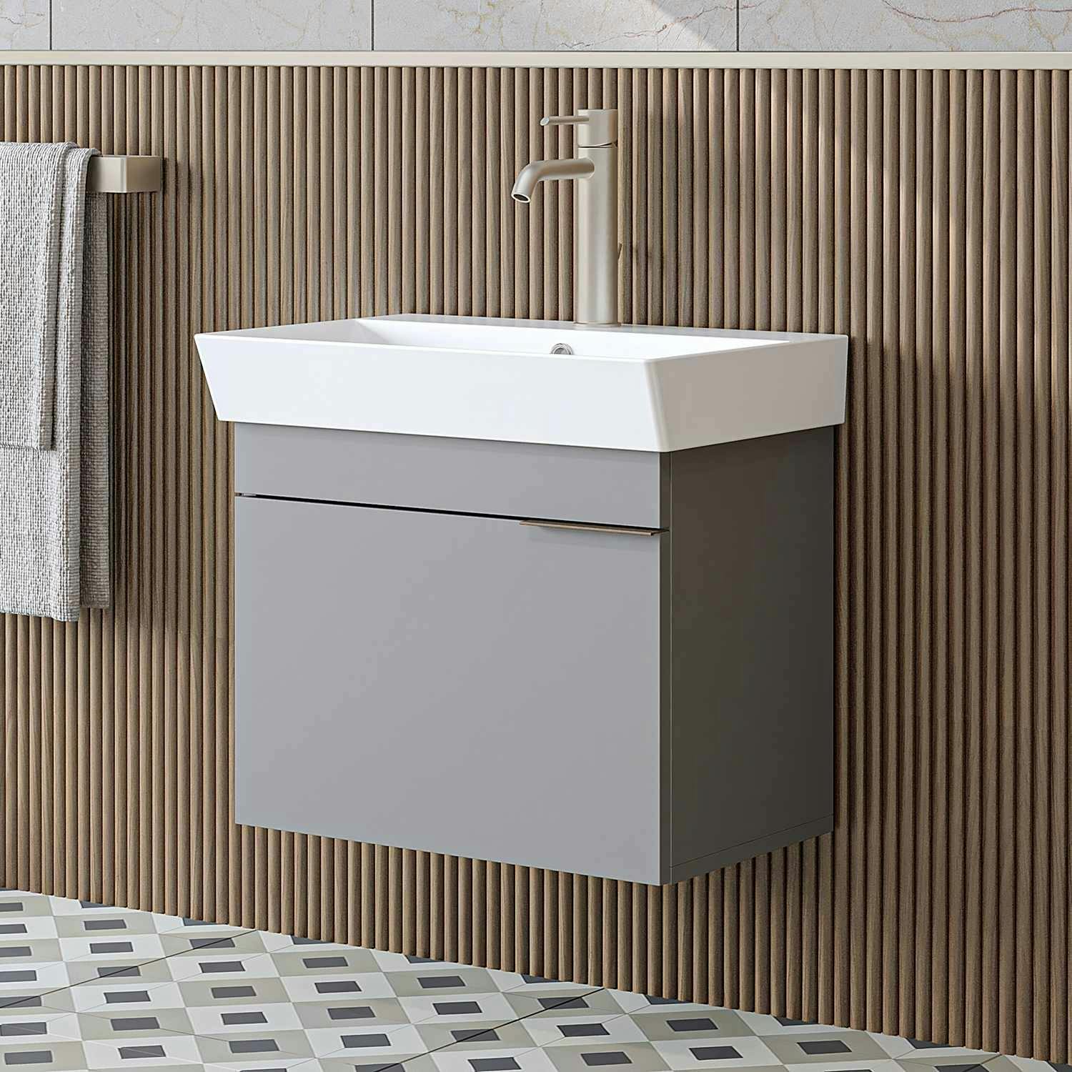 Meuble vasque suspendu 59 cm gris clair 1 porte NORIA